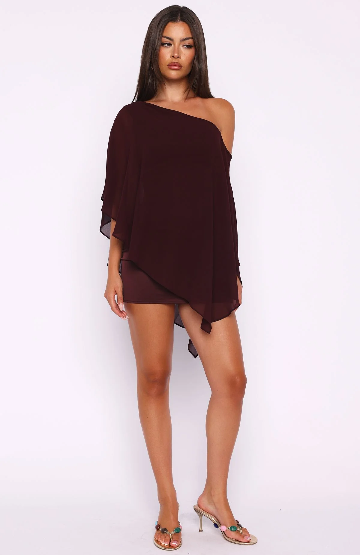 Just For Tonight One Shoulder Mini Dress Burgundy - Image 5