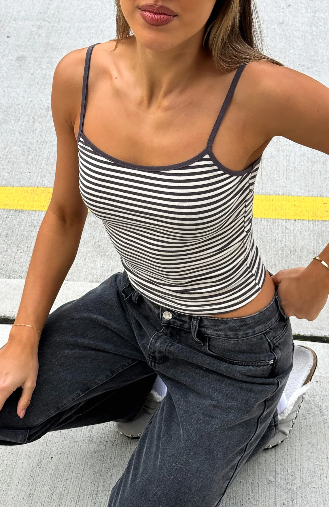 Just Let It Go Singlet Charcoal/White Stripe - Image 5