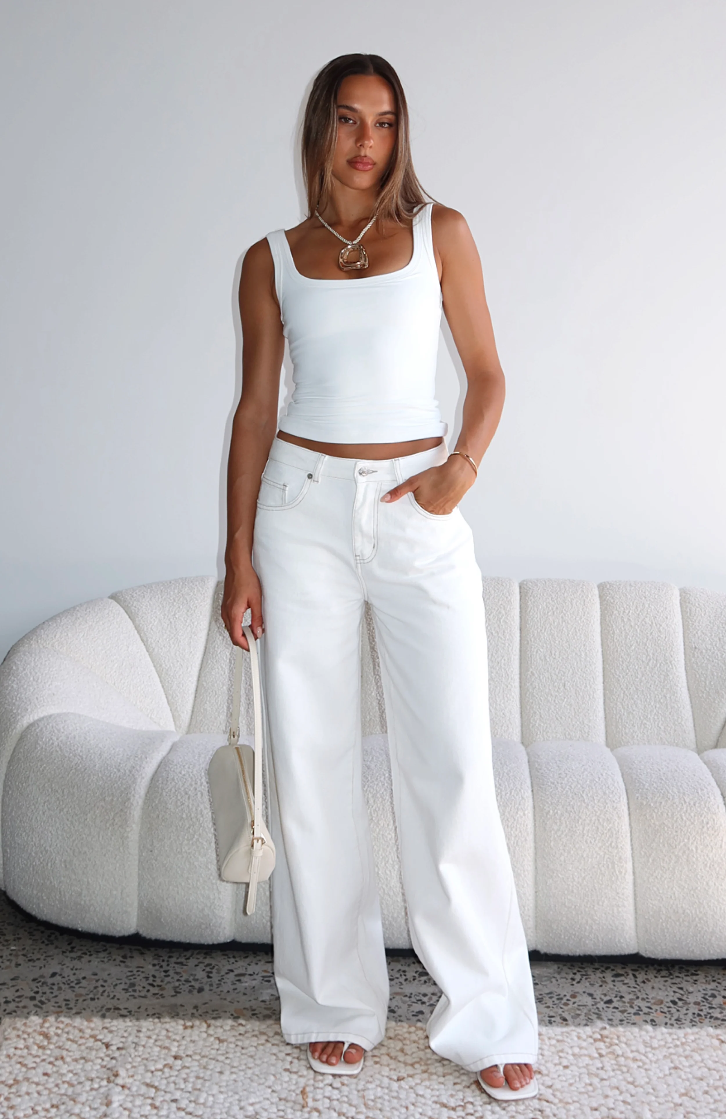 Just My Type Mid Rise Wide Leg Jeans Off White - Image 2