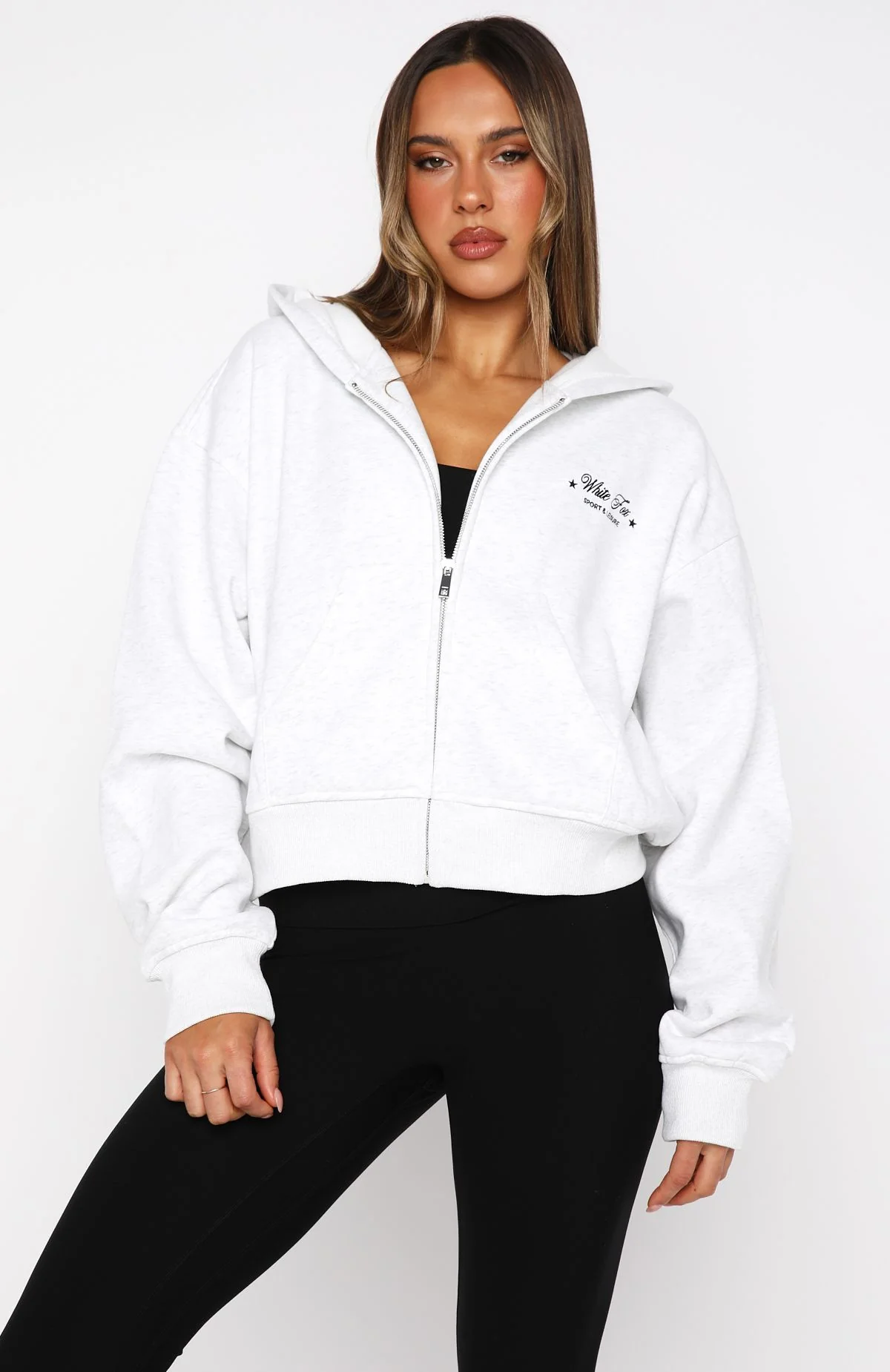 Just Try Again Boxy Zip Front Hoodie Grey Marle - Image 2
