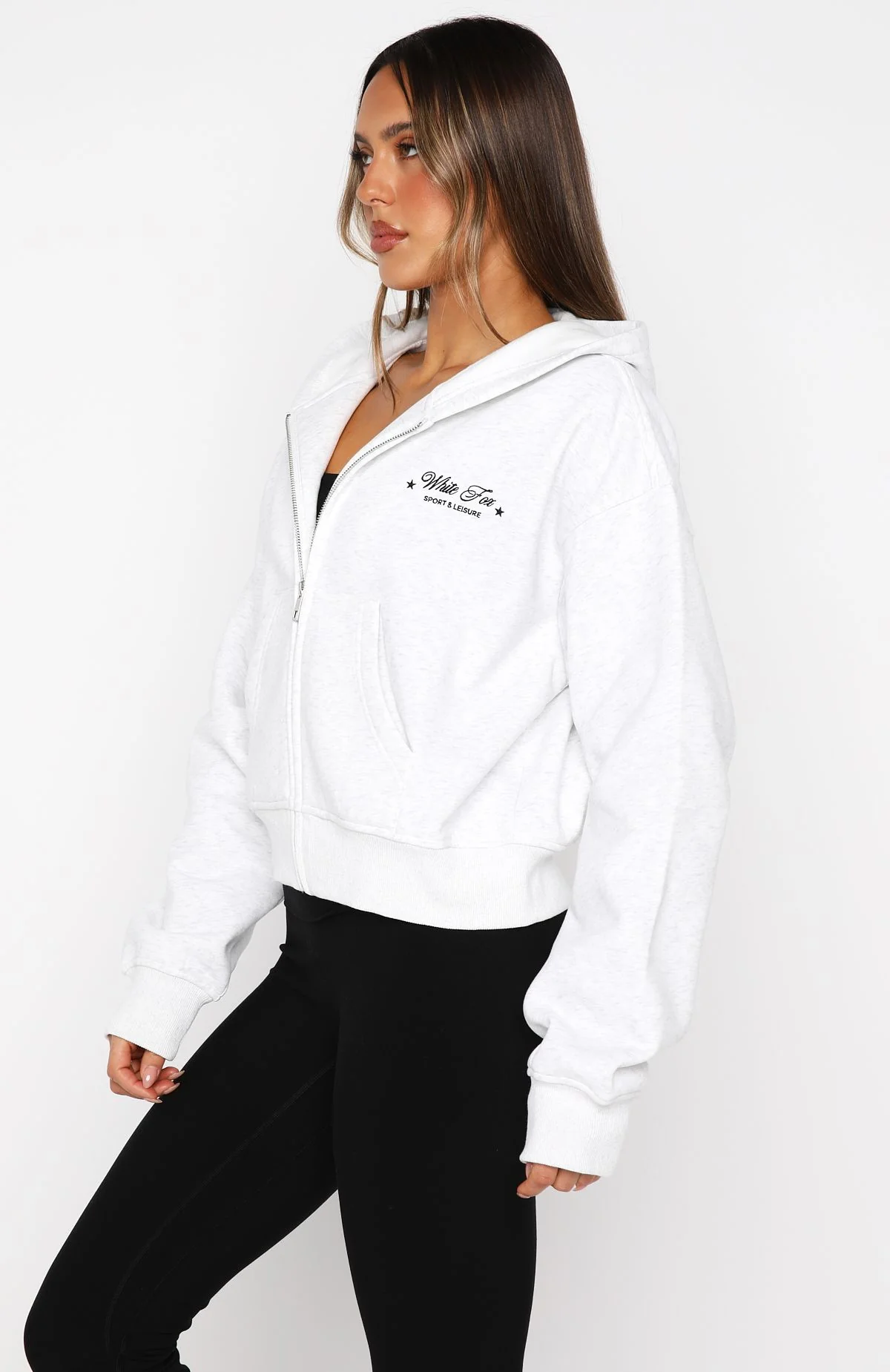 Just Try Again Boxy Zip Front Hoodie Grey Marle - Image 3