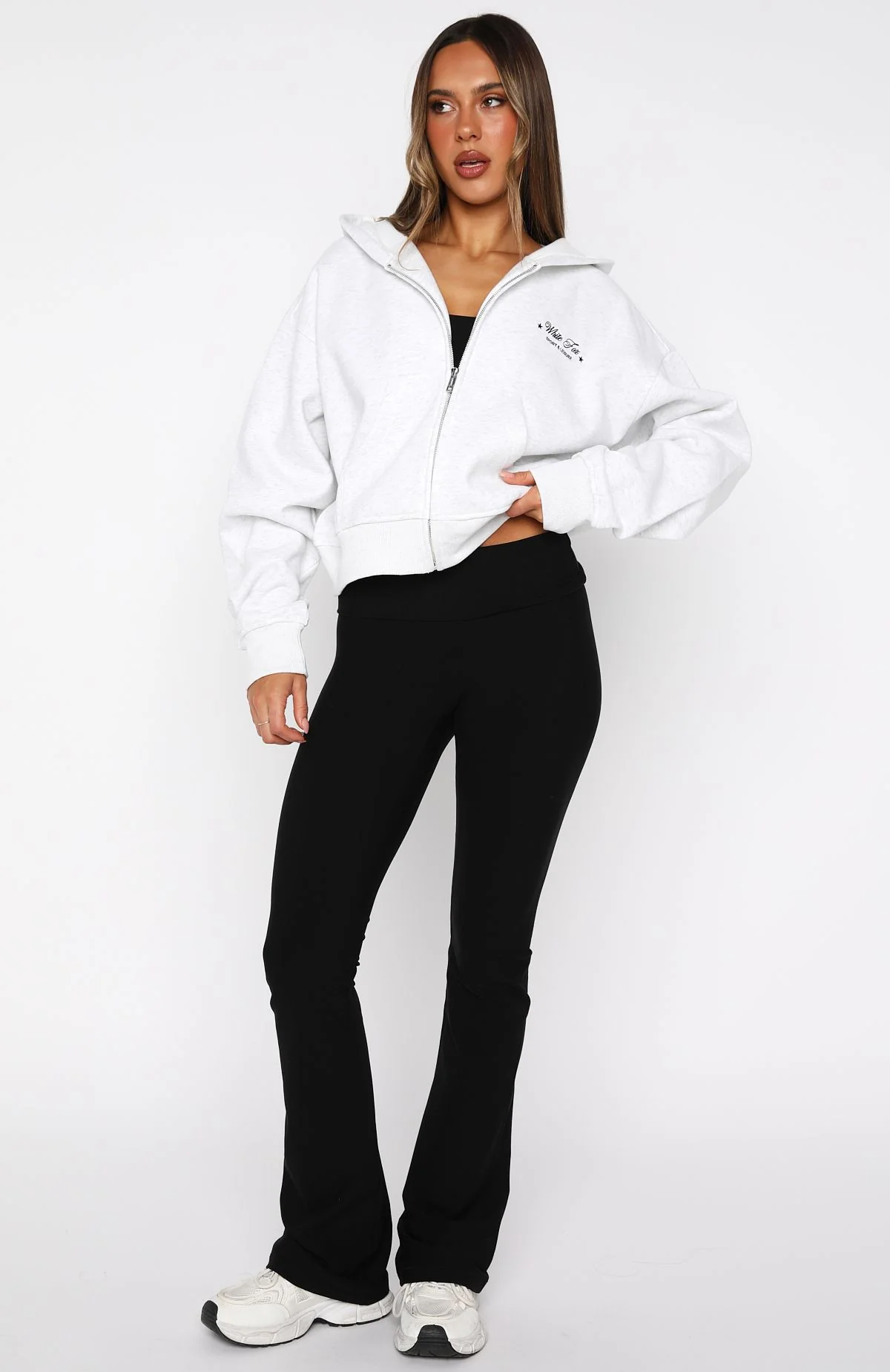 Just Try Again Boxy Zip Front Hoodie Grey Marle - Image 5