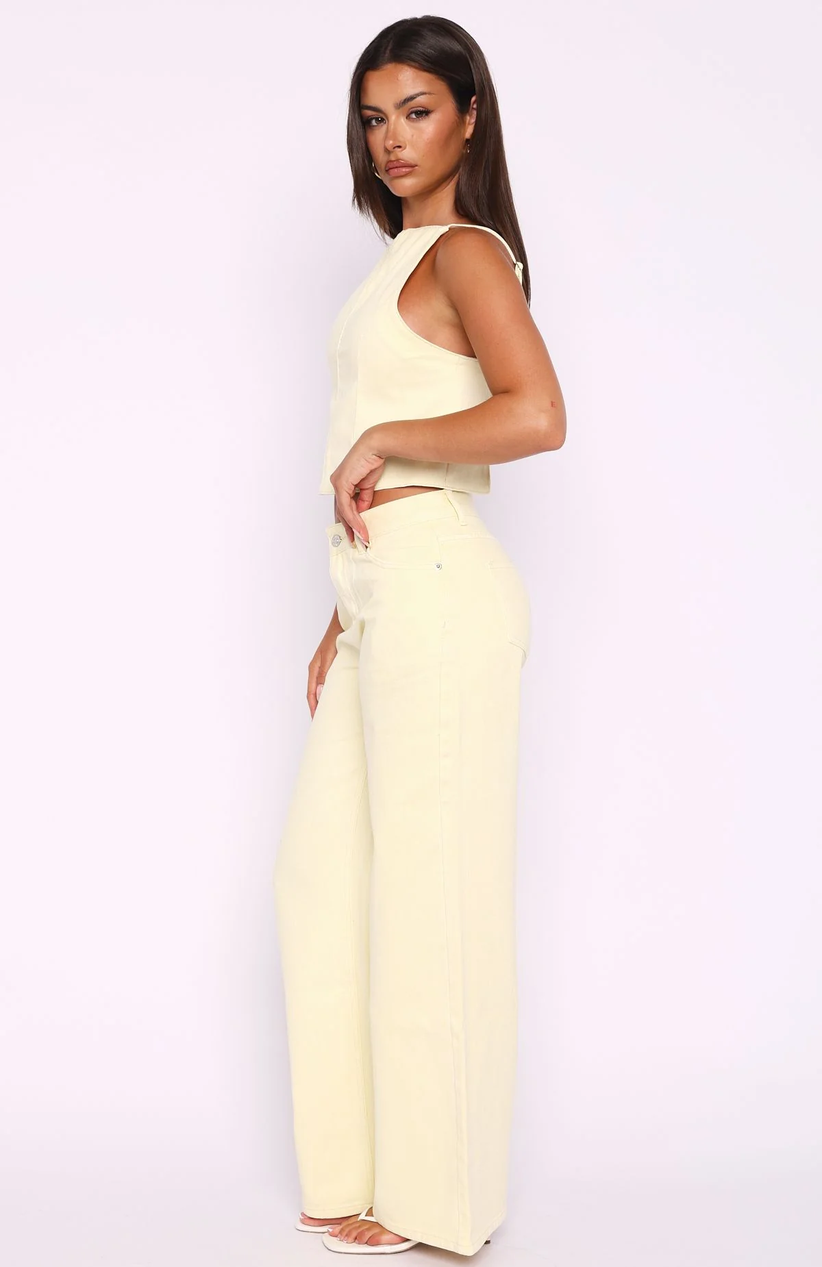 Kalaya Mid Rise Wide Leg Jeans Lemon Wash - Image 3