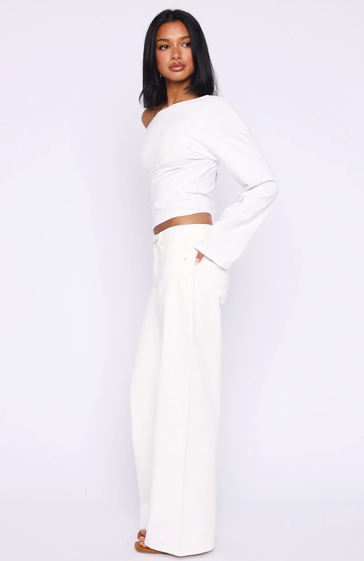 Kalaya Mid Rise Wide Leg Jeans Off White - Image 3