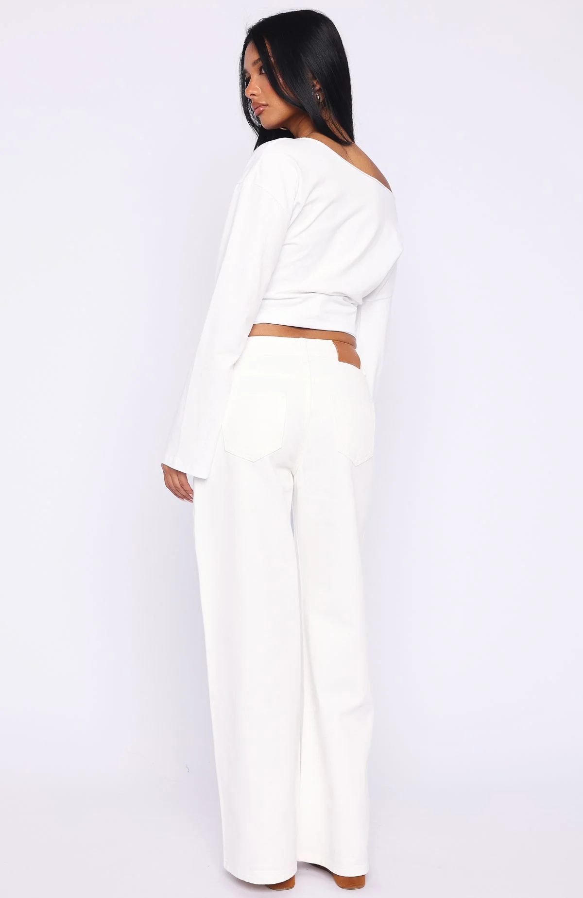 Kalaya Mid Rise Wide Leg Jeans Off White - Image 4