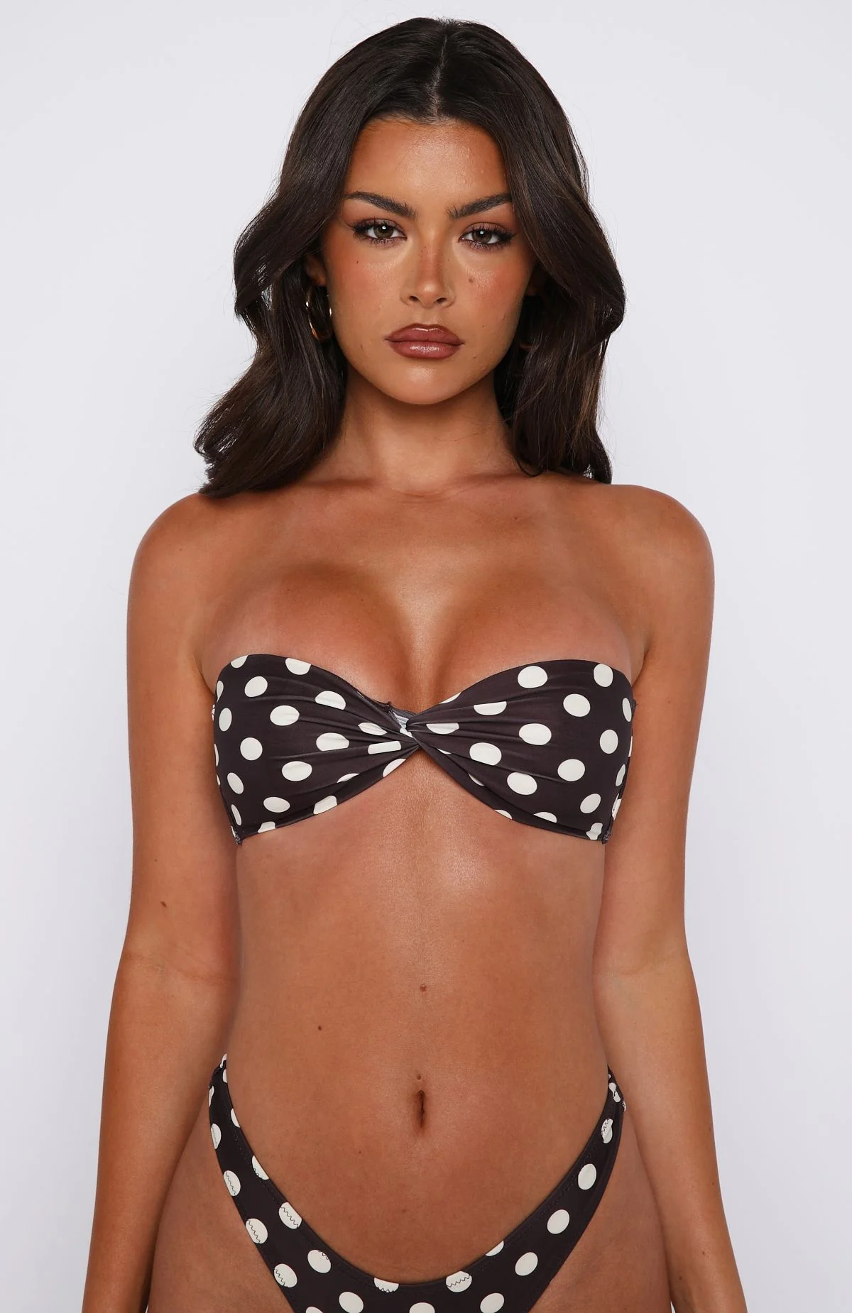 Kaya Bikini Top Choc/Cream Polka Dot - Image 3