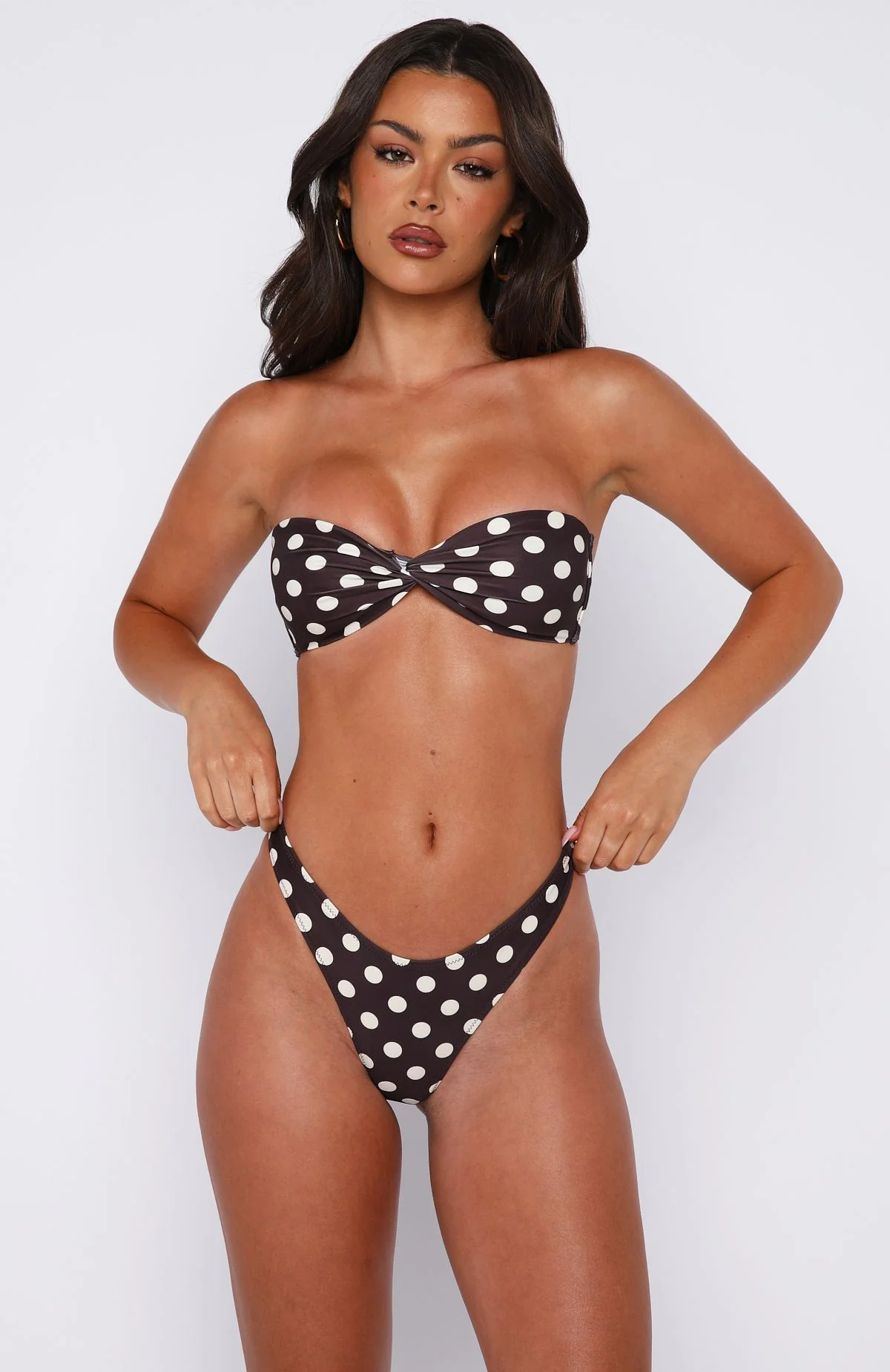 Kaya Bikini Top Choc/Cream Polka Dot - Image 7