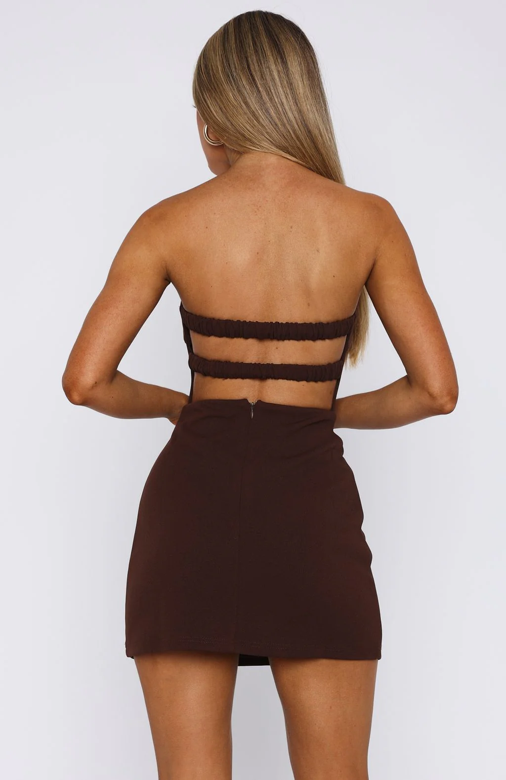Keep Falling Strapless Mini Dress Chocolate - Image 4