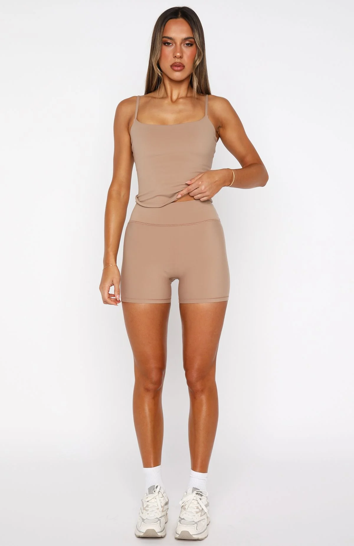 Keep Up High Waisted Shorts 4" Caramel - Image 6