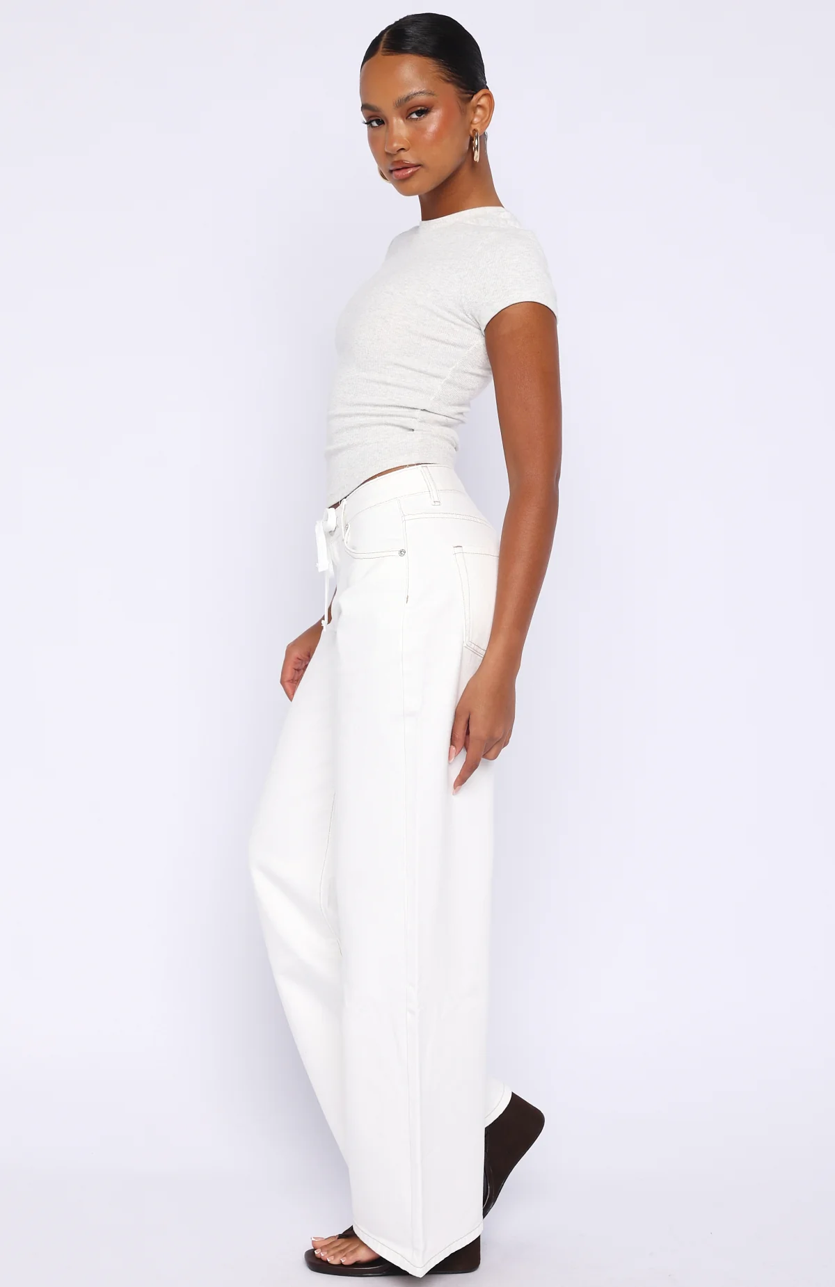 Kendall Mid Rise Wide Leg Jeans Off White - Image 3