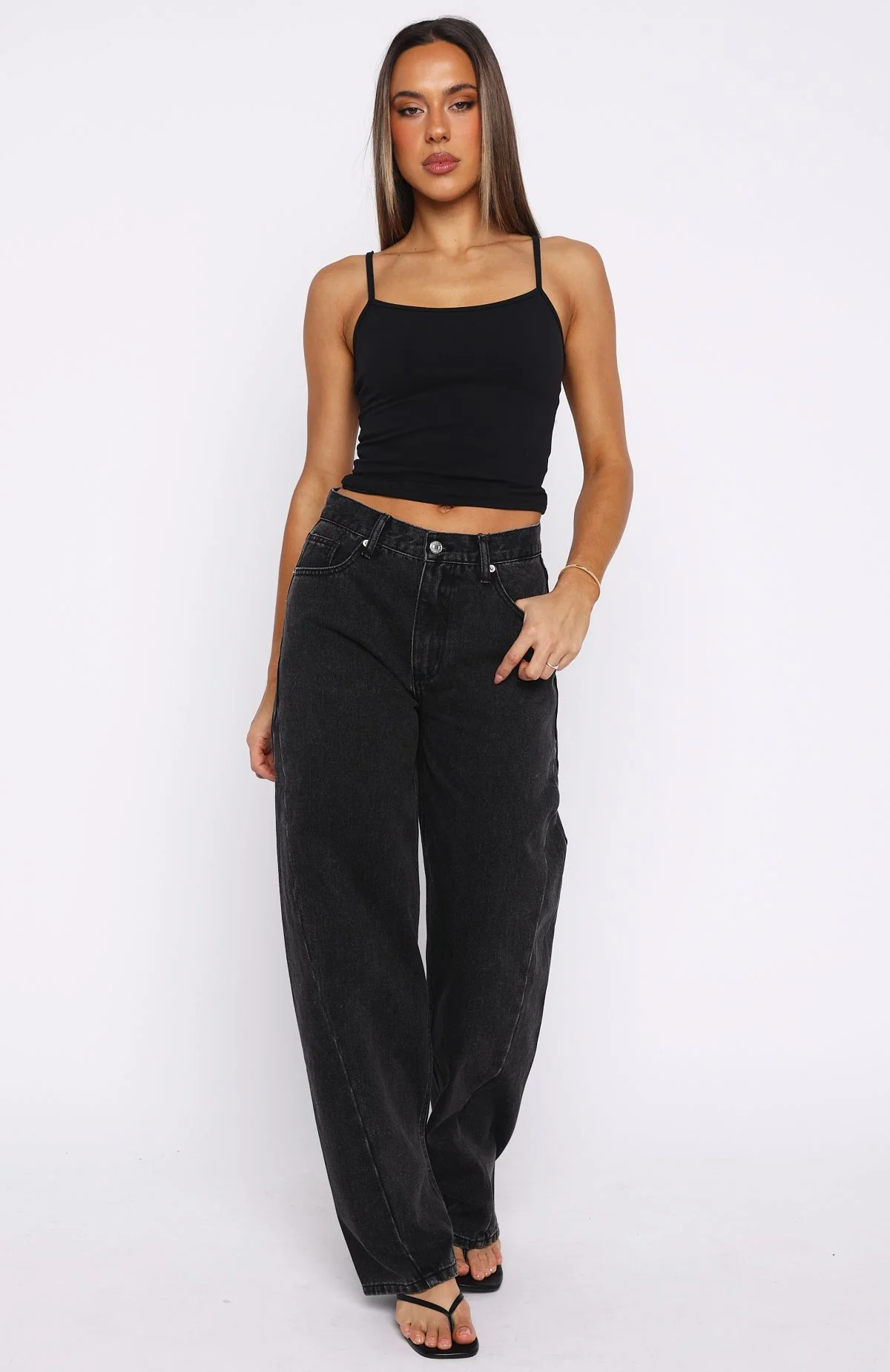 Kiara Mid Rise Barrel Leg Jeans Black Acid - Image 2