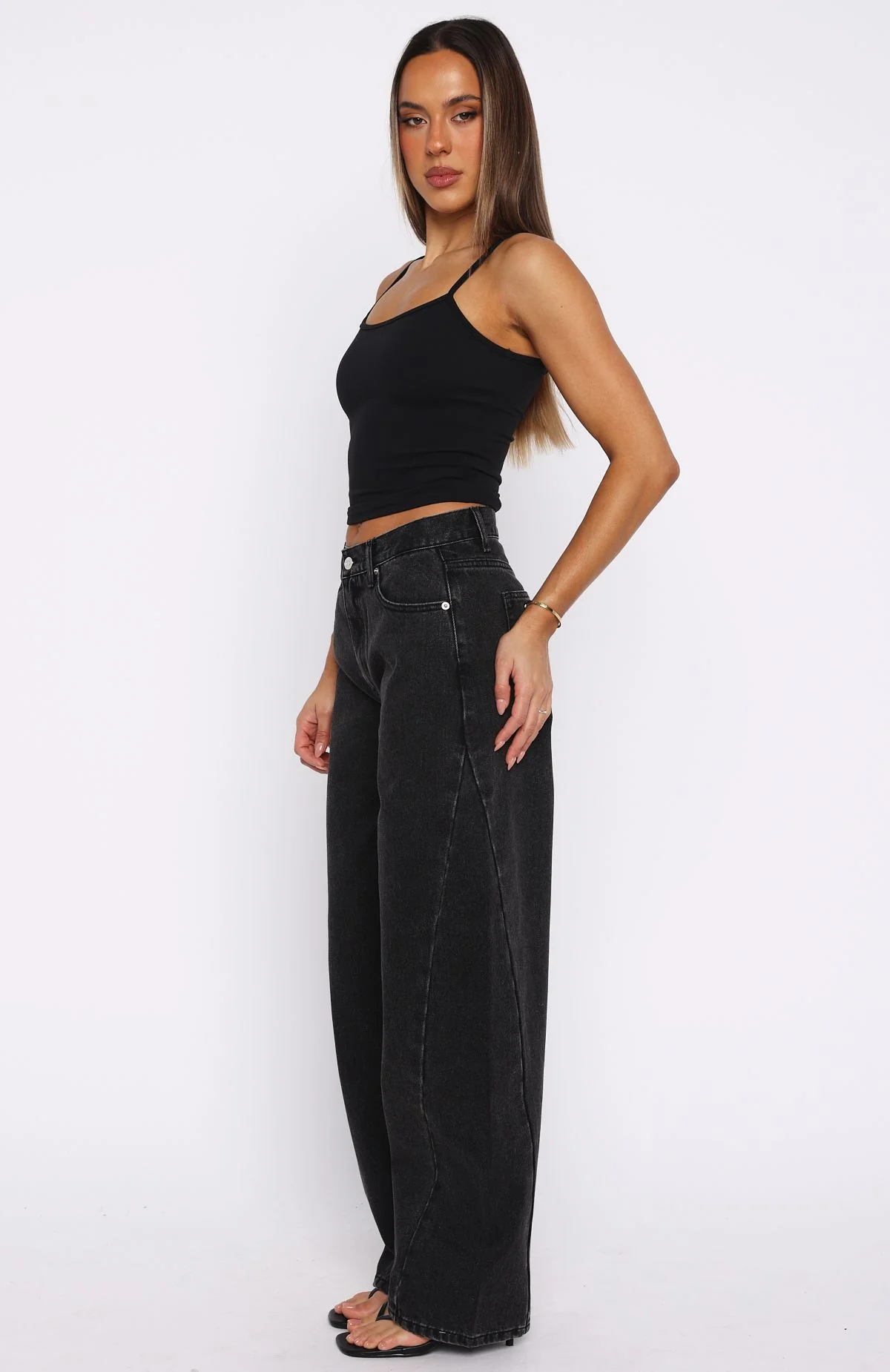 Kiara Mid Rise Barrel Leg Jeans Black Acid - Image 3