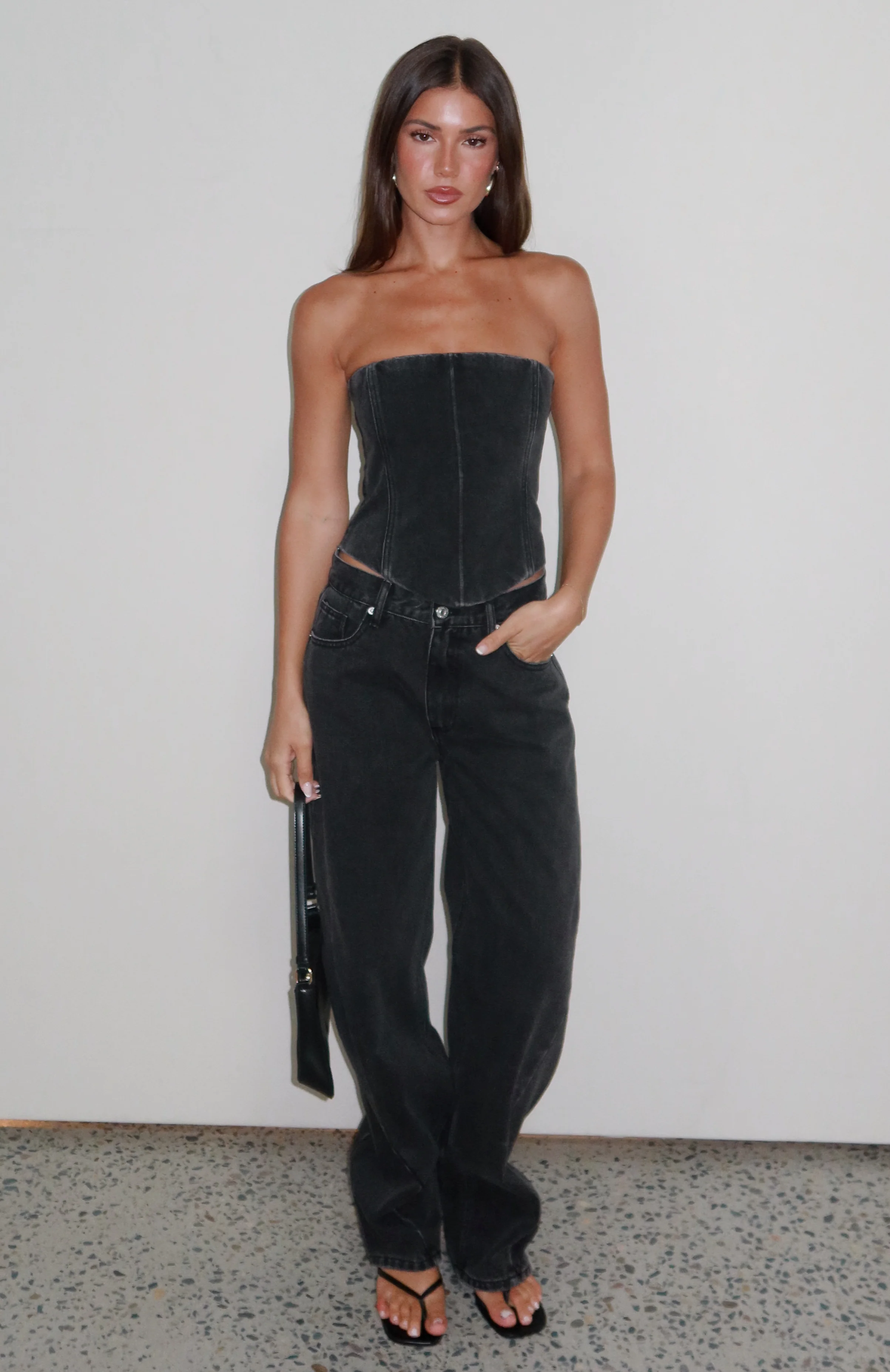 Kiara Mid Rise Barrel Leg Jeans Black Acid - Image 5