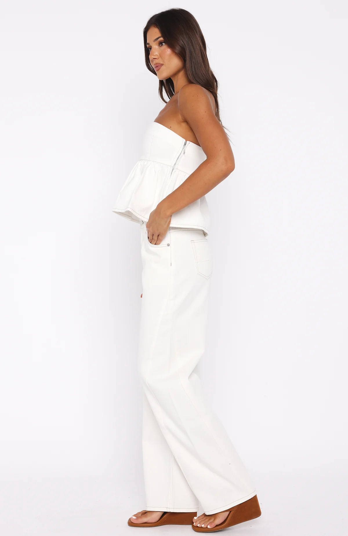 Kiara Mid Rise Barrel Leg Jeans Off White - Image 3