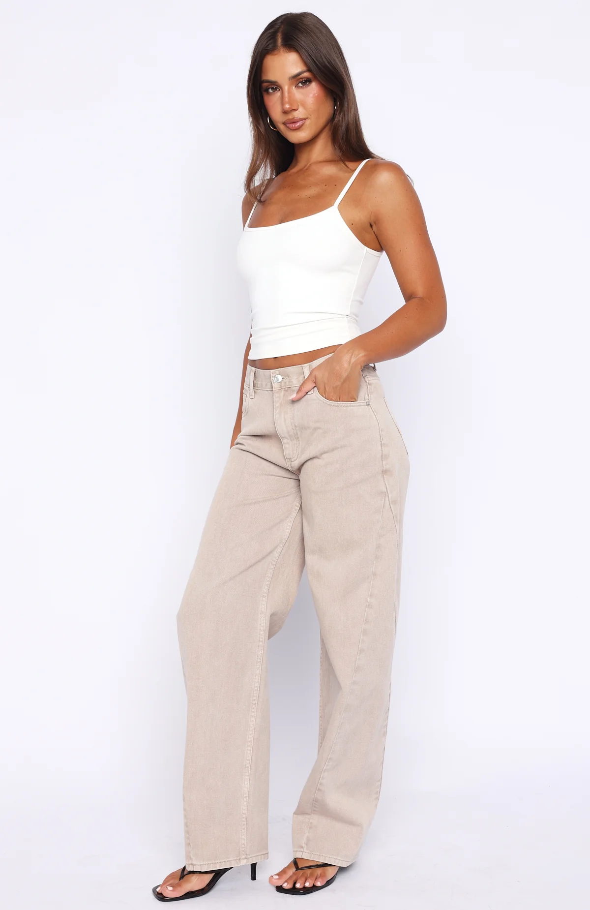 Kiara Mid Rise Barrel Leg Jeans Sesame Wash - Image 3