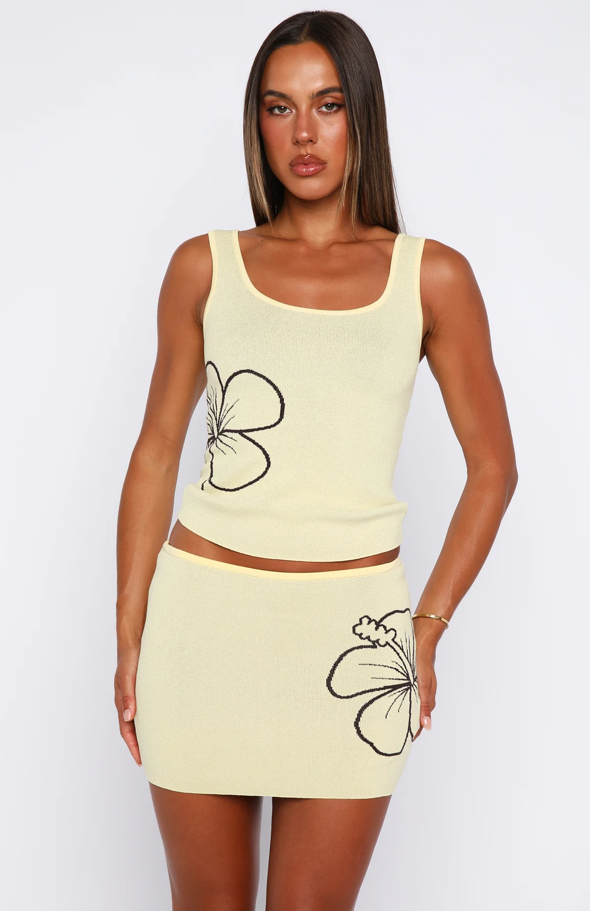 Kiss Me Later Knit Mini Skirt Lemon - Image 2