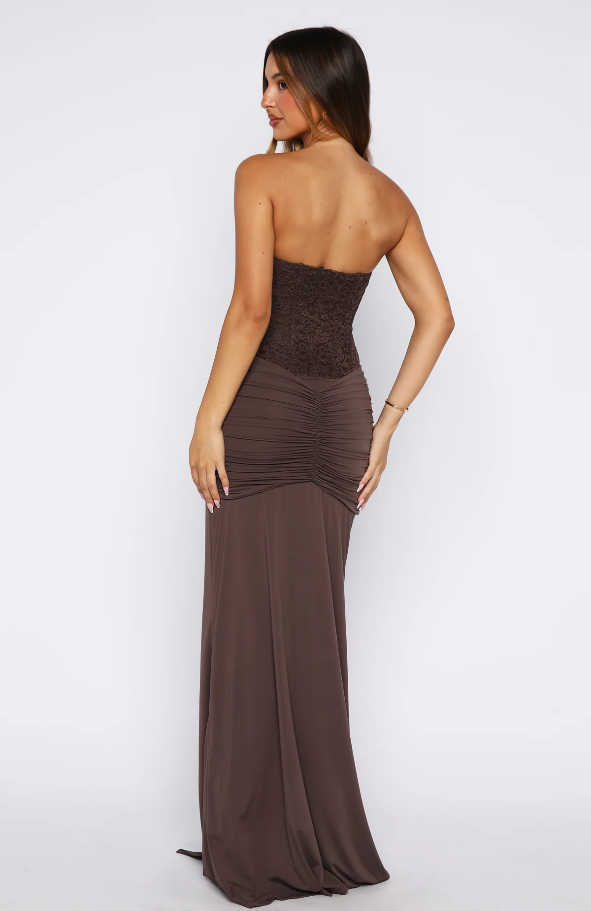 Kiss The Girl Strapless Maxi Dress Chocolate - Image 5