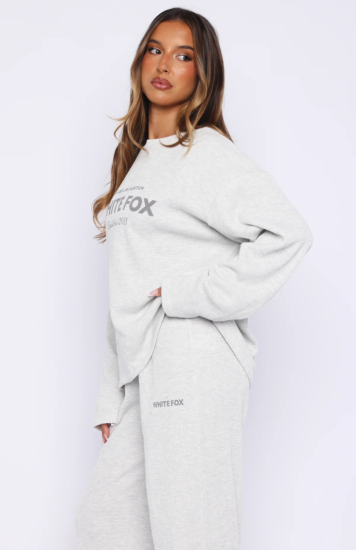 Leave Me Out Of It Waffle Oversized Long Sleeve Tee Grey Marle - Image 3