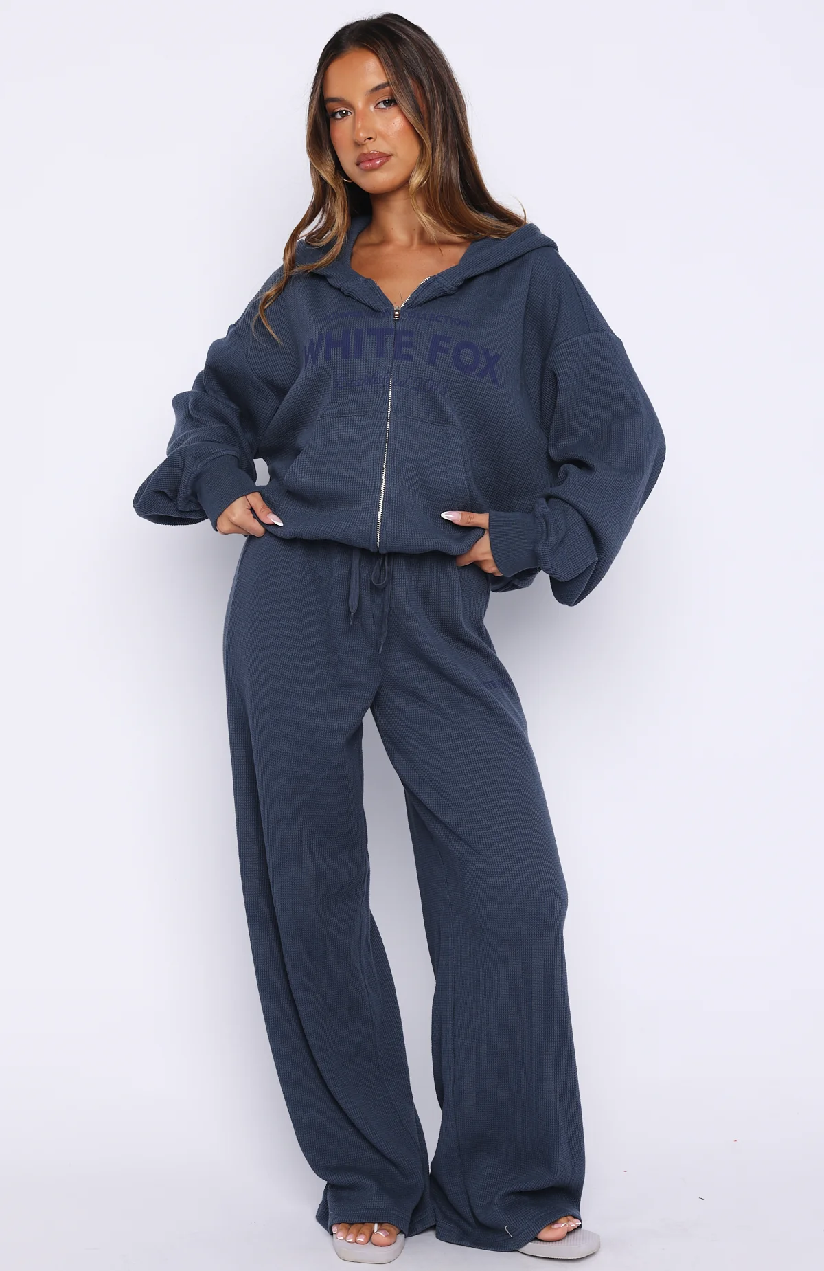 Leave Me Out Of It Waffle Wide Leg Sweatpants Navy - Image 2