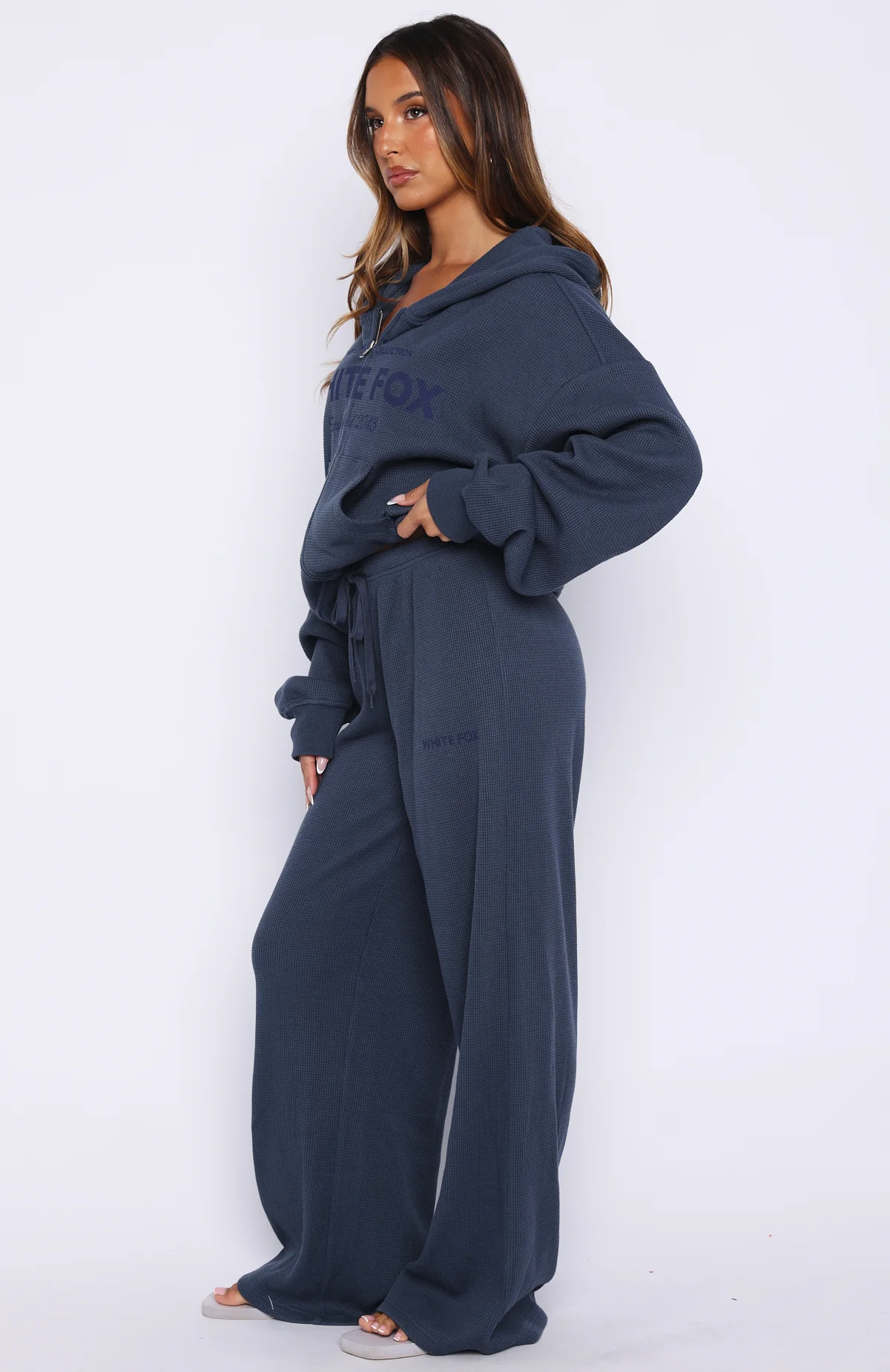 Leave Me Out Of It Waffle Wide Leg Sweatpants Navy - Image 3