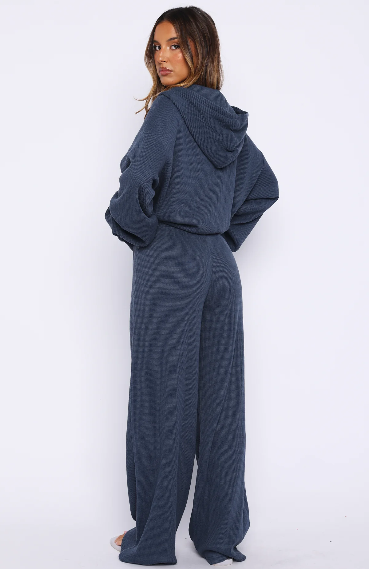 Leave Me Out Of It Waffle Wide Leg Sweatpants Navy - Image 4