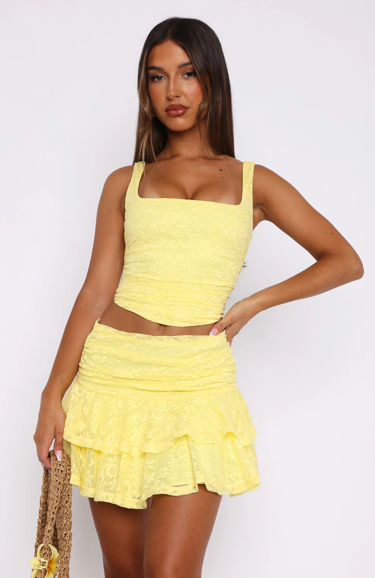 Let's Have Some Fun Lace Mini Skirt Lemon - Image 2