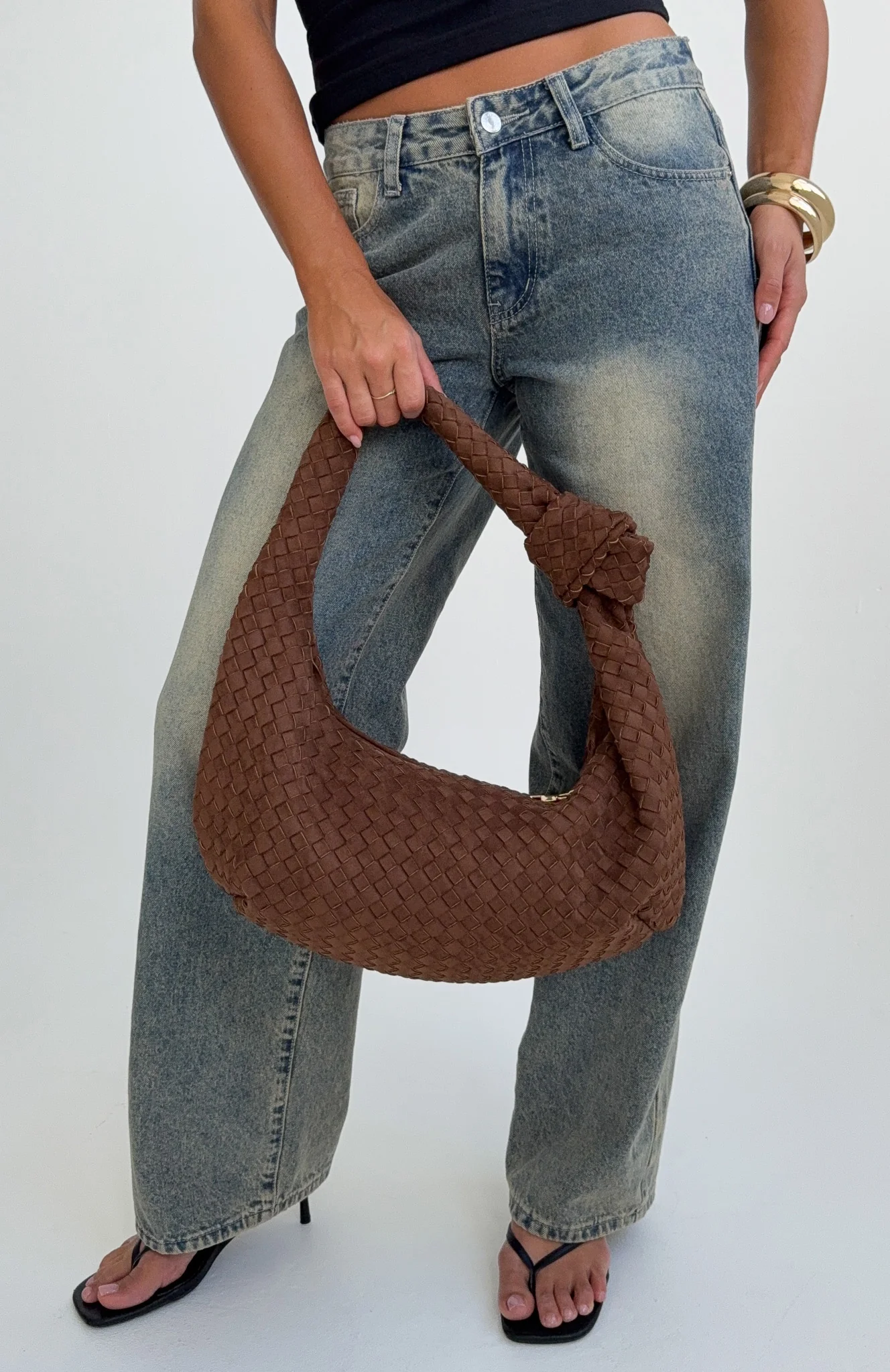 Lexi Shoulder Bag Chocolate Faux Suede - Image 3