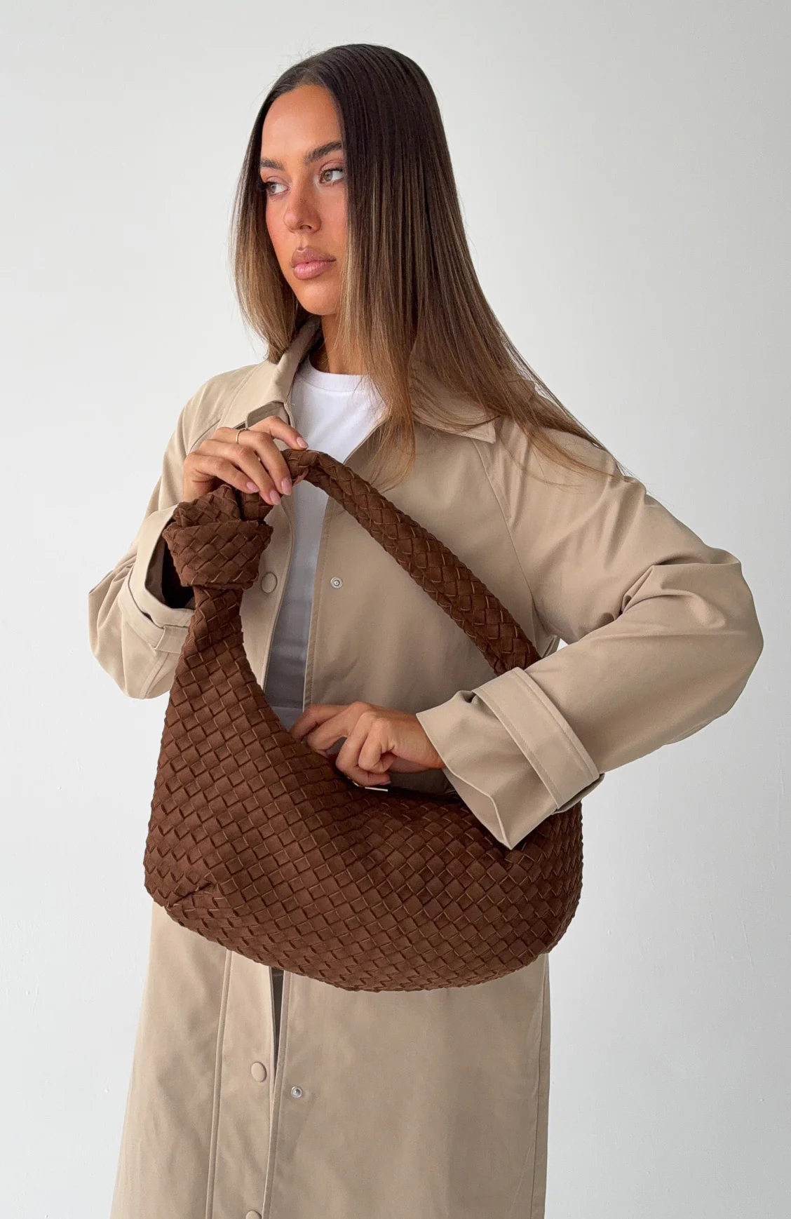 Lexi Shoulder Bag Chocolate Faux Suede - Image 4