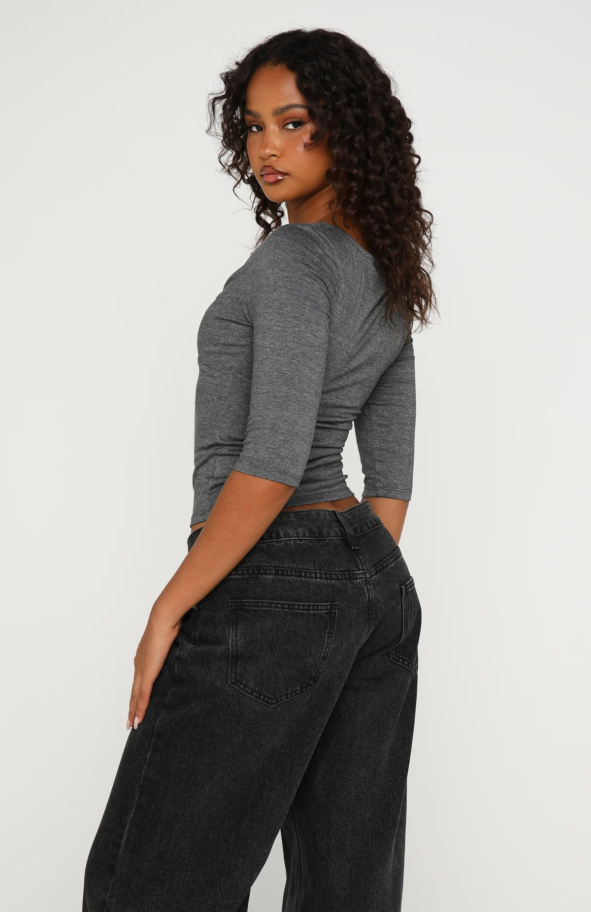Little Bit Of Everything 3/4 Sleeve Top Charcoal Marle - Image 5