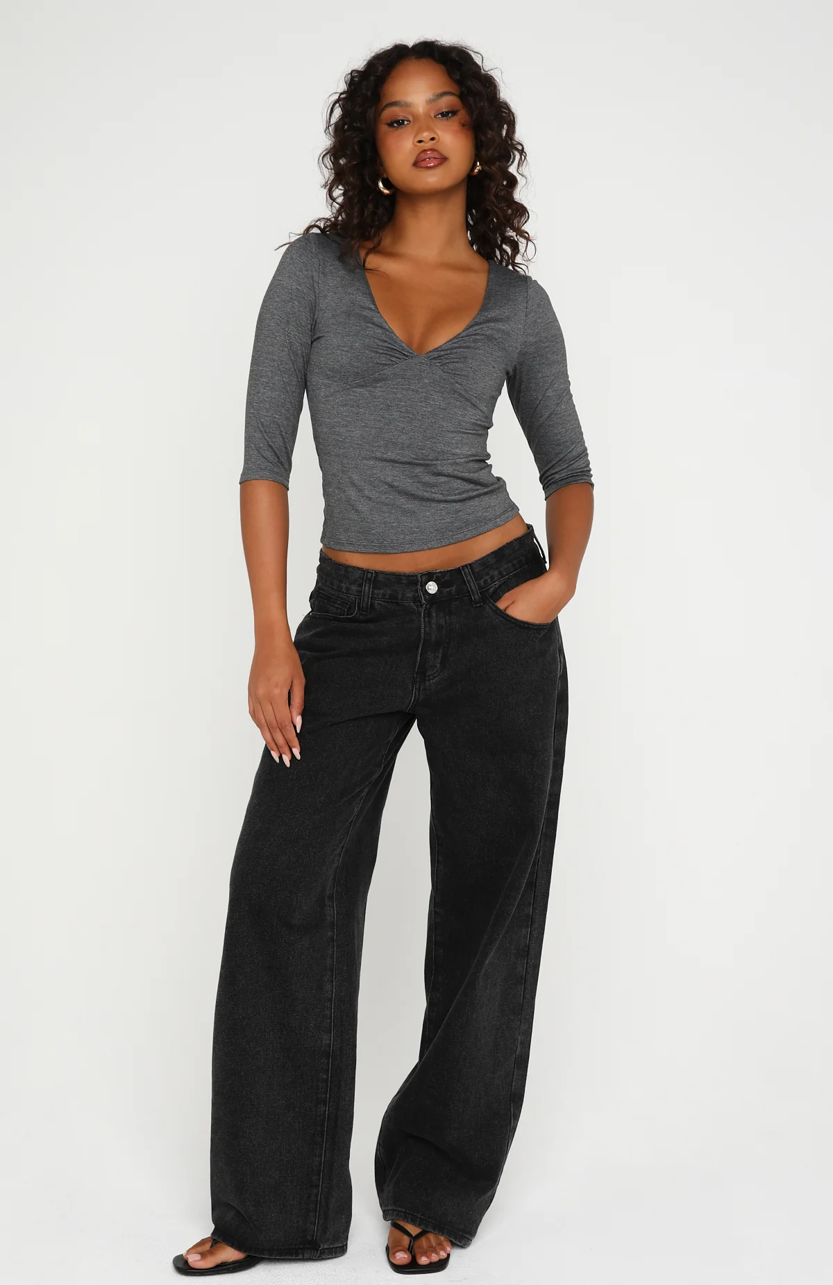 Little Bit Of Everything 3/4 Sleeve Top Charcoal Marle - Image 6