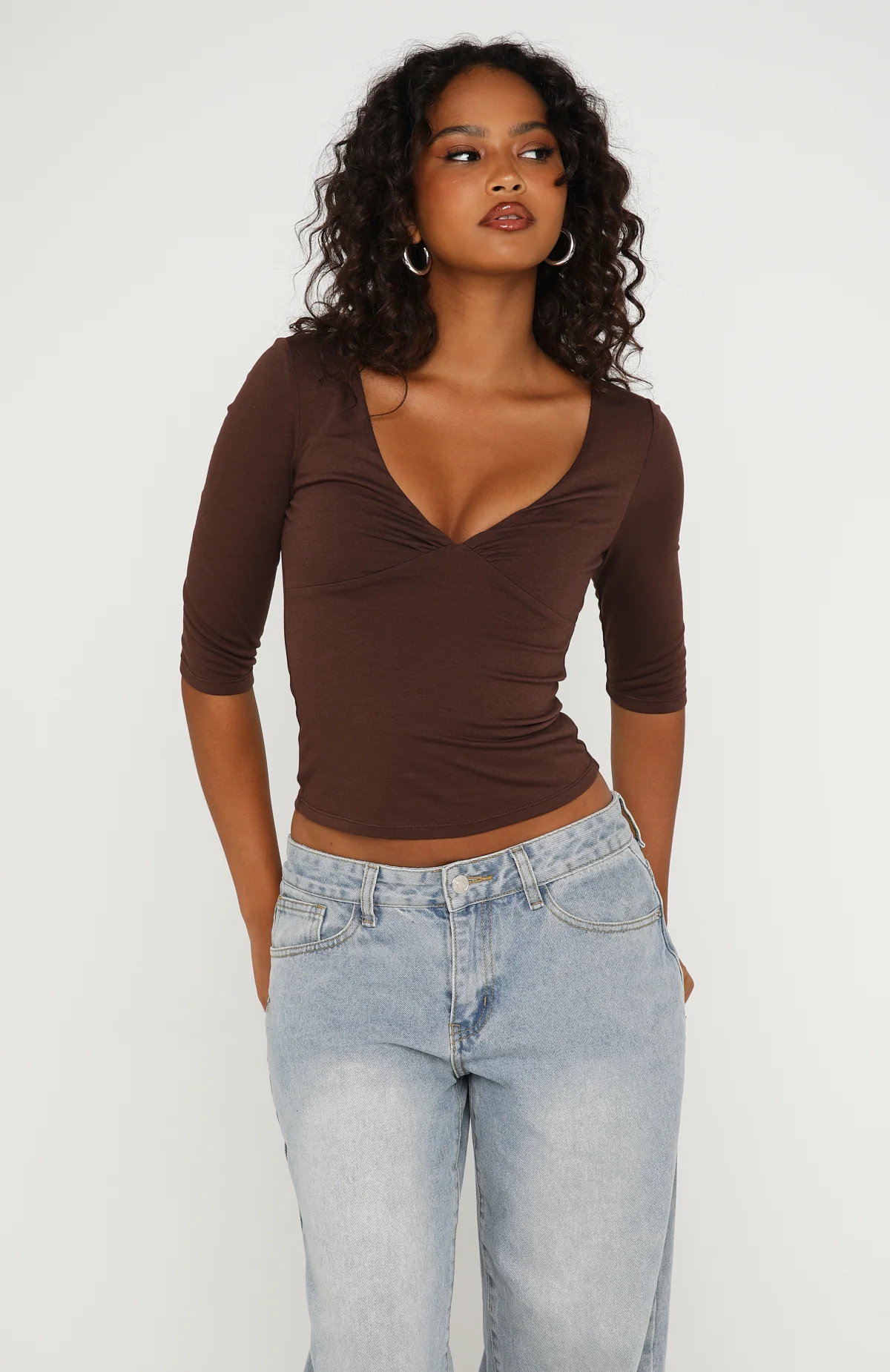 Little Bit Of Everything 3/4 Sleeve Top Chocolate - Image 2