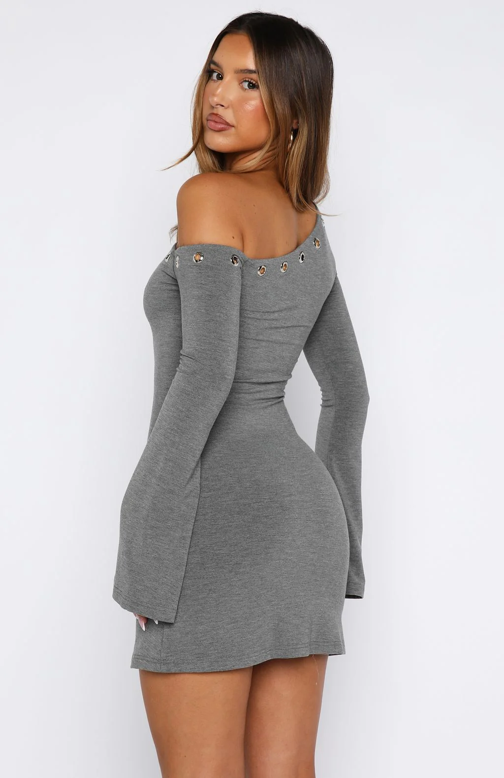 Live Loud Long Sleeve Mini Dress Charcoal - Image 4