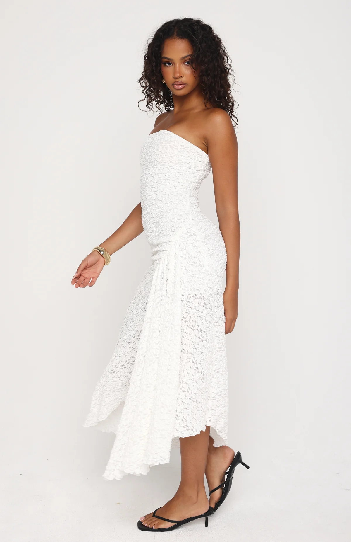 Living The Glam Life Strapless Midi Dress White - Image 3
