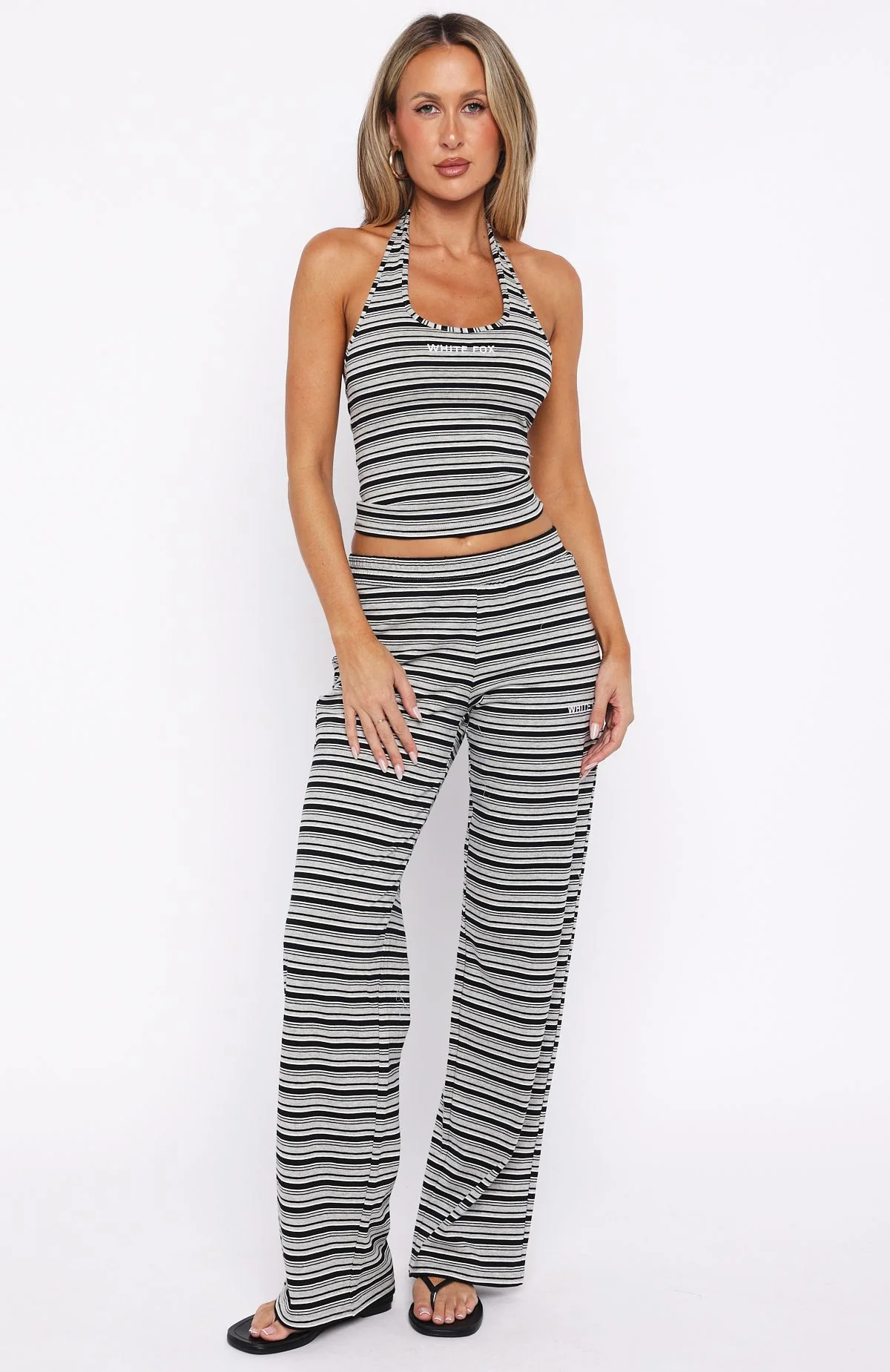 Looking Back Halter Top Grey Stripe - Image 5