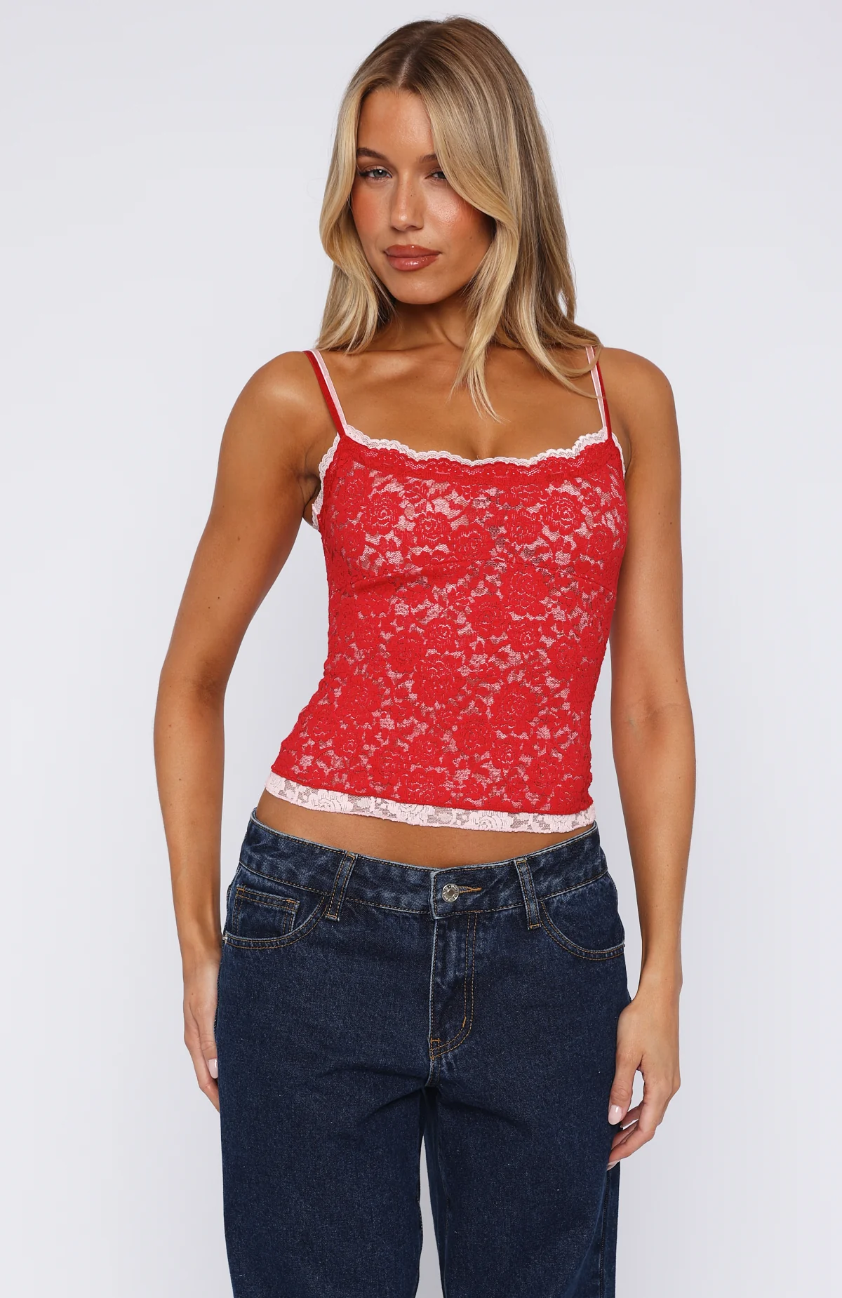 Lots Of Lust Lace Cami Red - Image 2