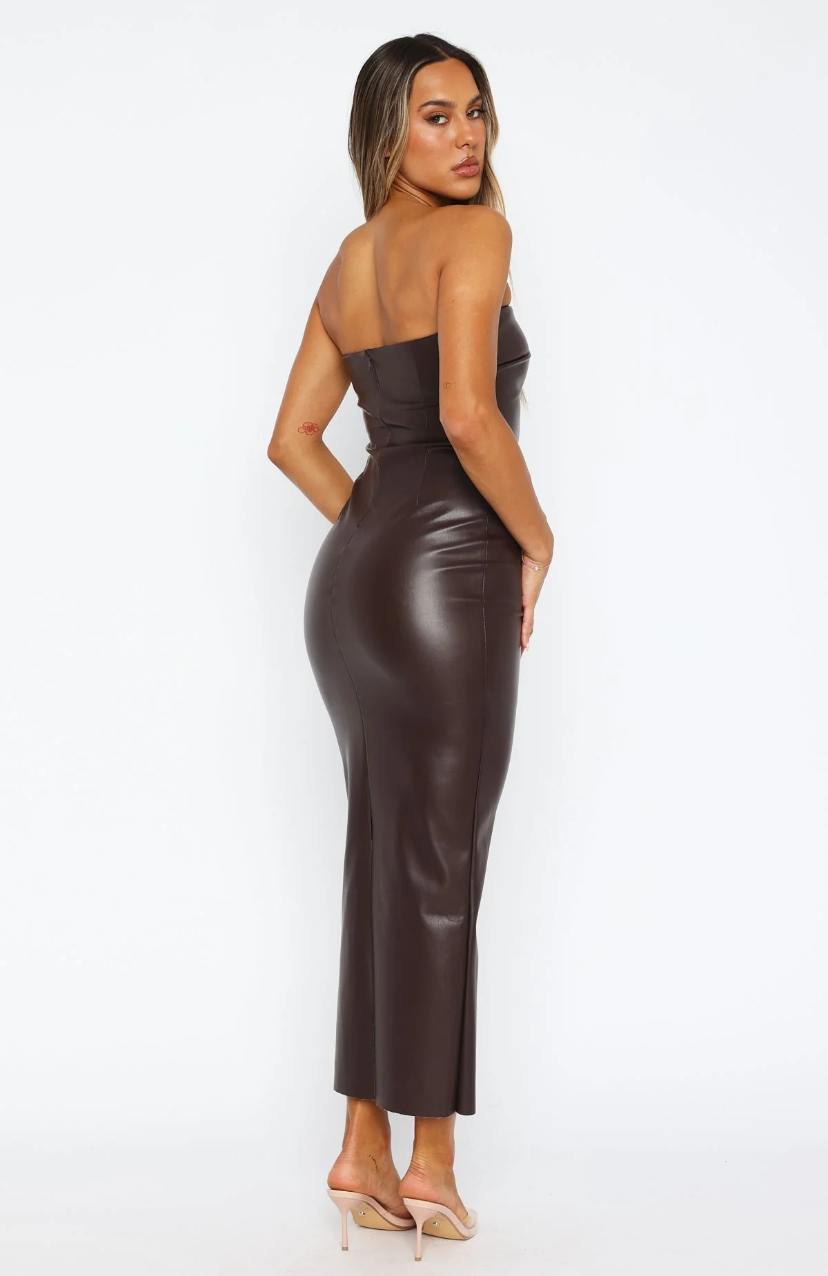 Love Is Gone PU Maxi Dress Chocolate - Image 4
