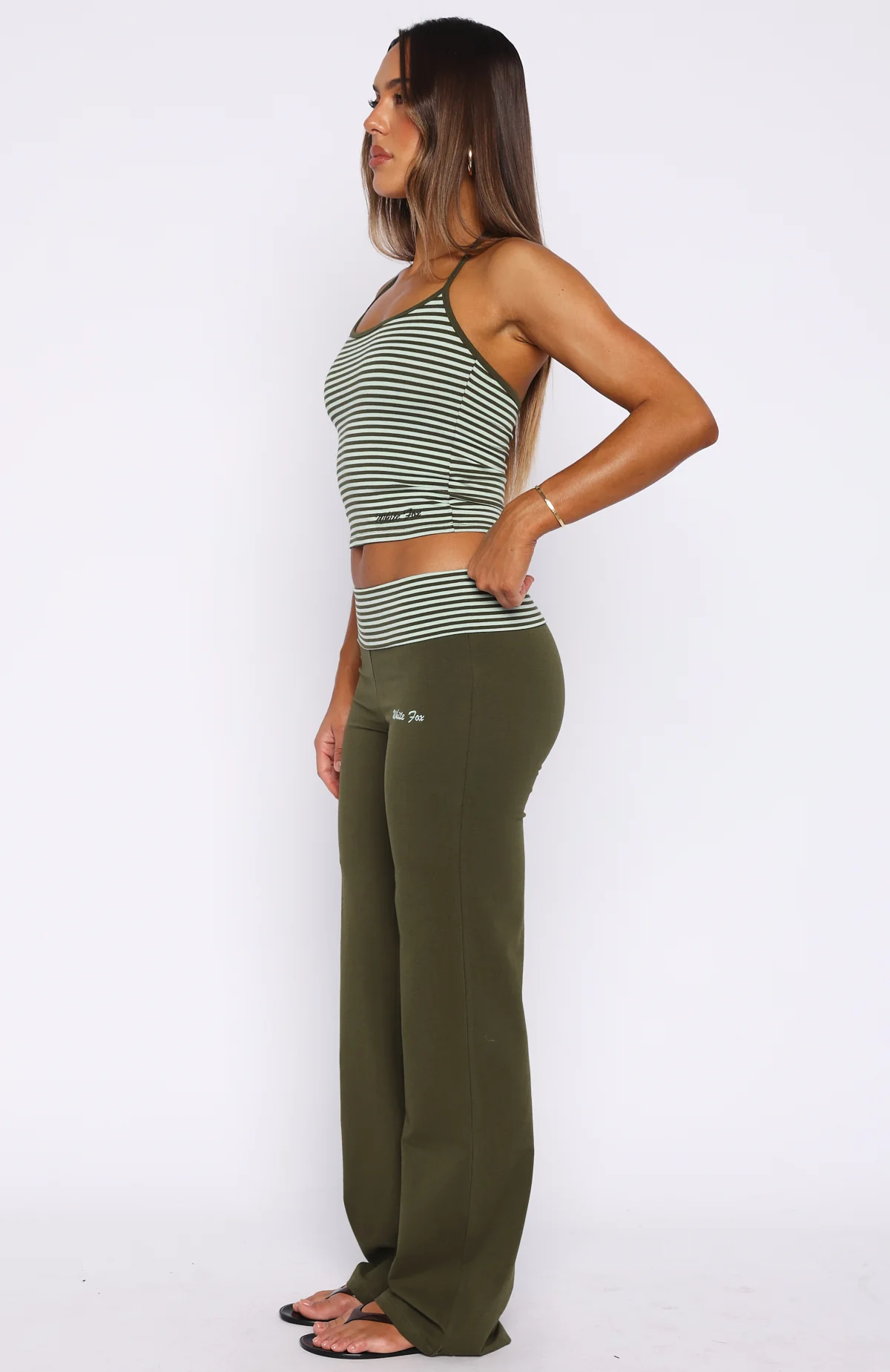 Lucky Charm Fold Over Pants Khaki / Mint Stripe - Image 3