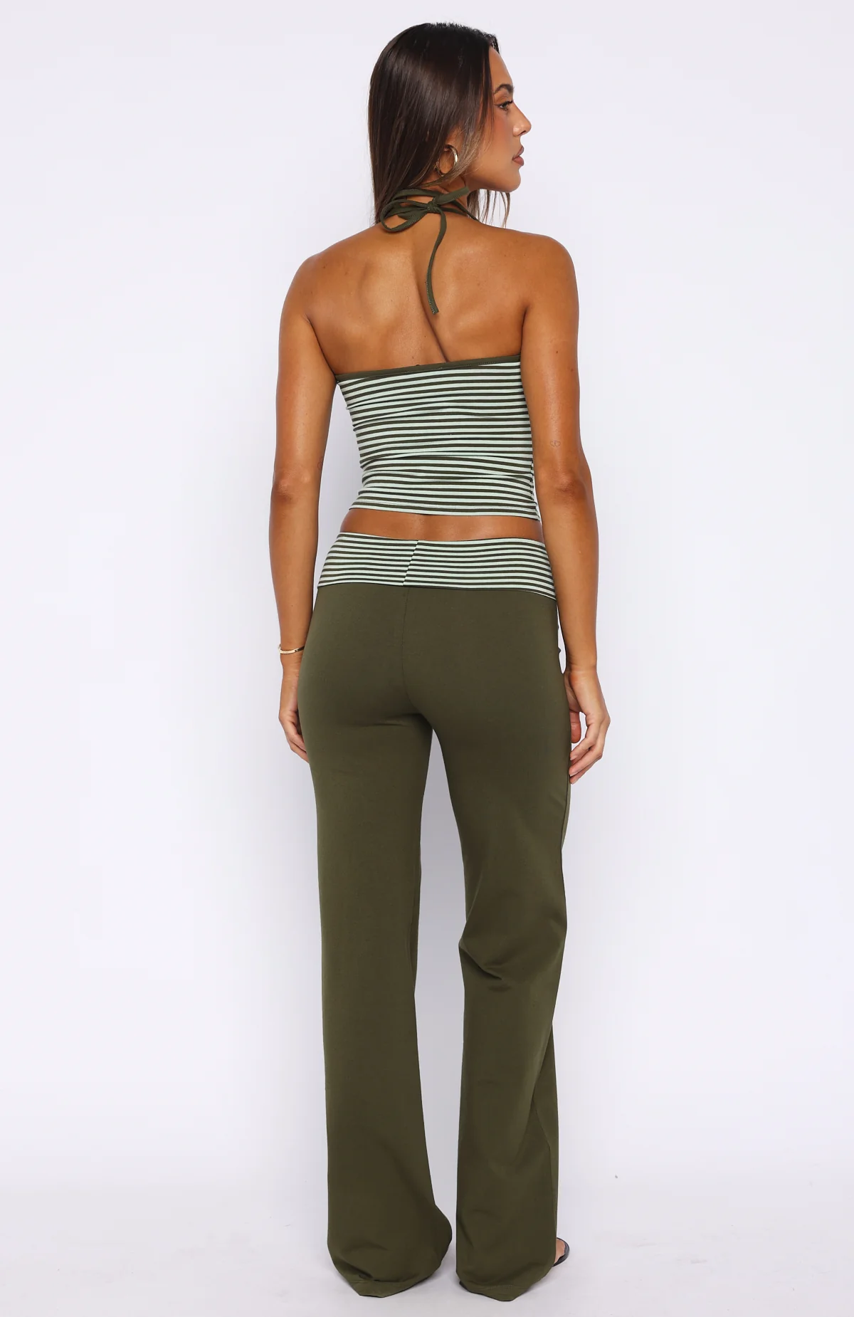Lucky Charm Fold Over Pants Khaki / Mint Stripe - Image 4