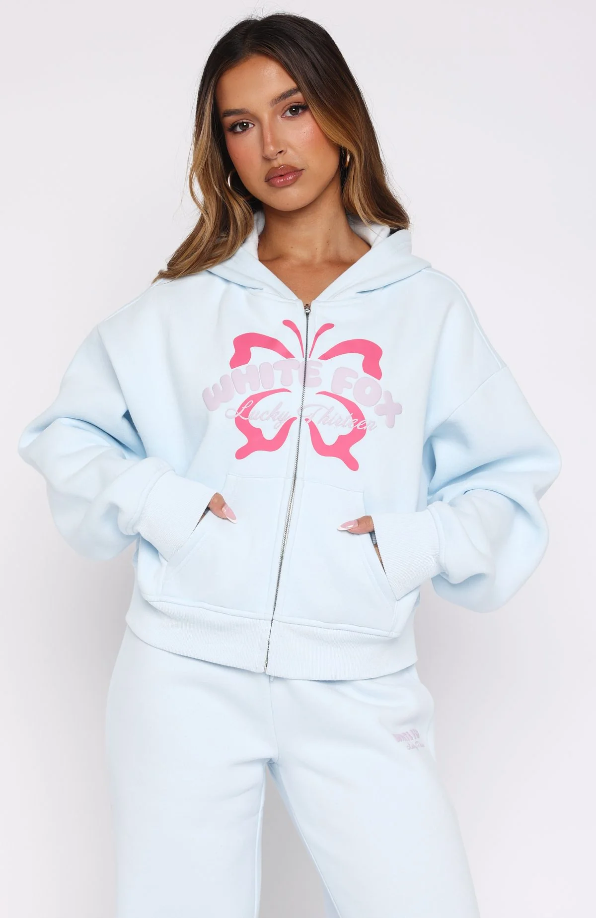 Lucky Thirteen Audrina Boxy Zip Front Hoodie Blue - Image 2