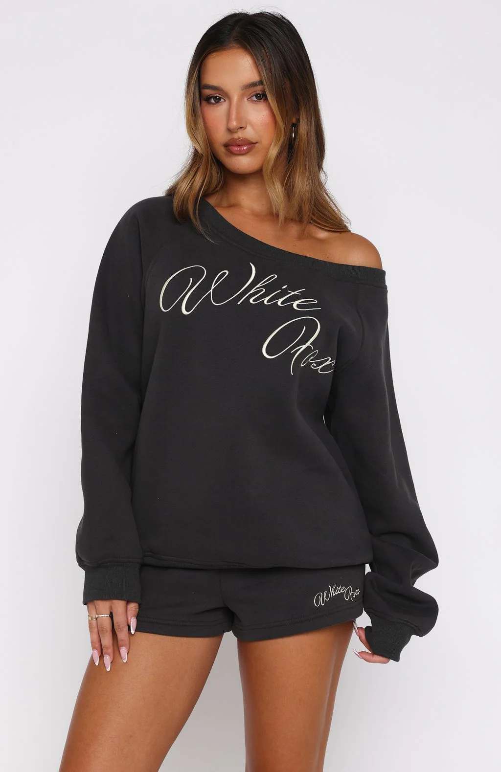 Lucky Thirteen Elsa Off Shoulder Sweater Charcoal - Image 2