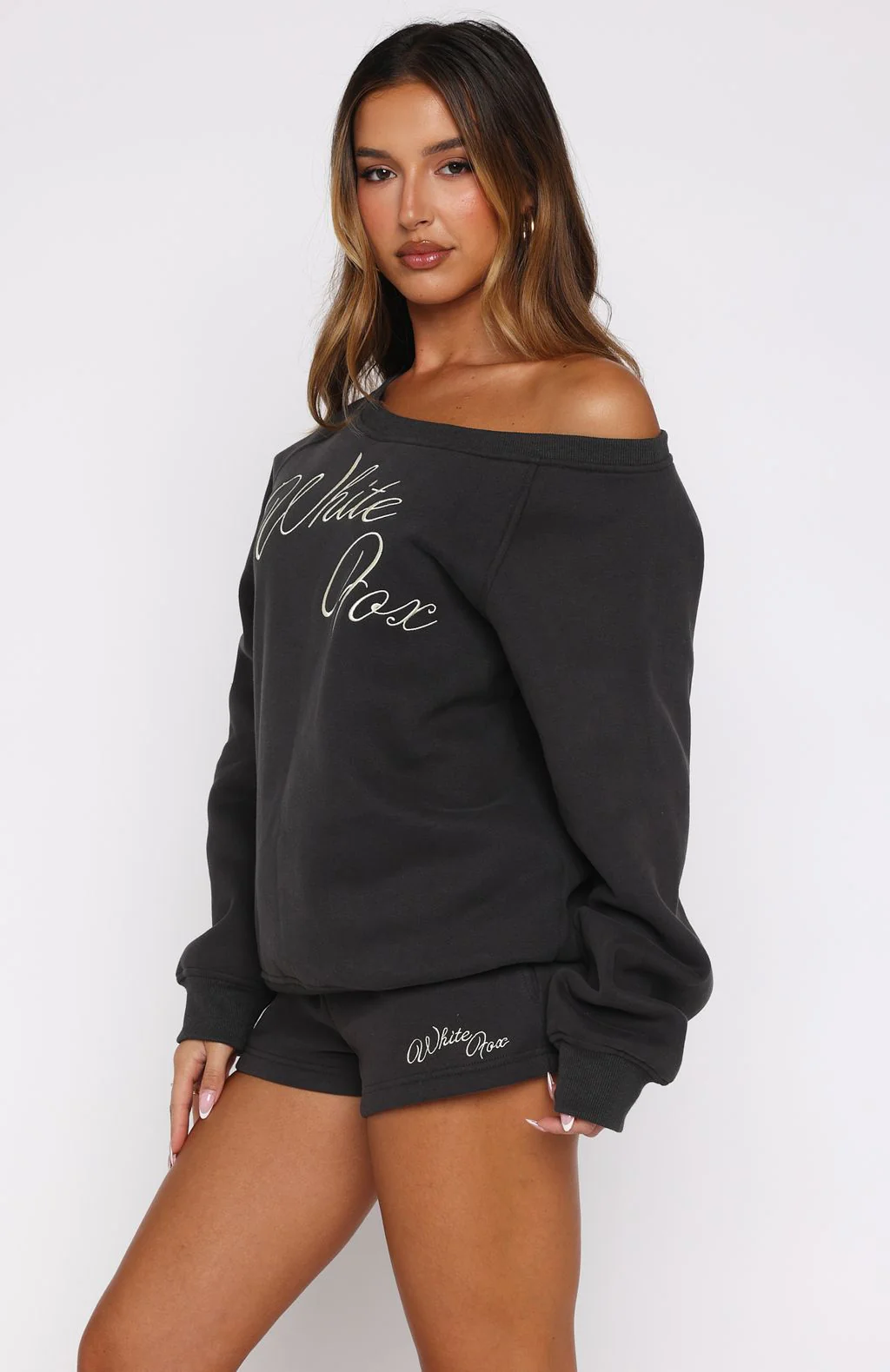 Lucky Thirteen Elsa Off Shoulder Sweater Charcoal - Image 3