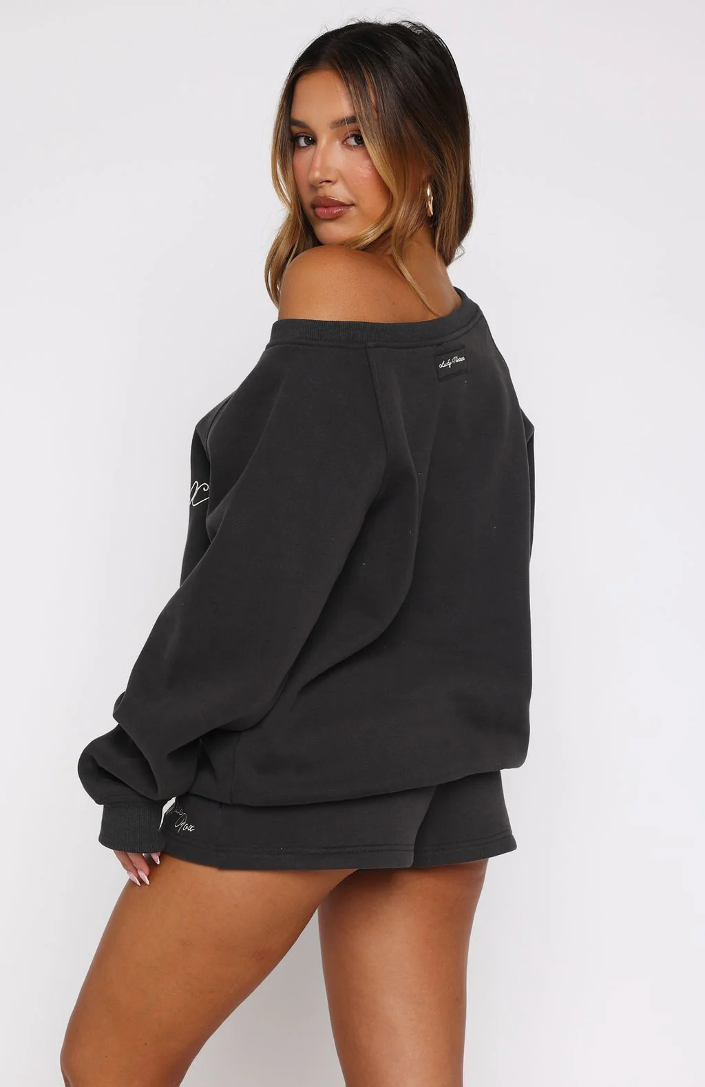 Lucky Thirteen Elsa Off Shoulder Sweater Charcoal - Image 4