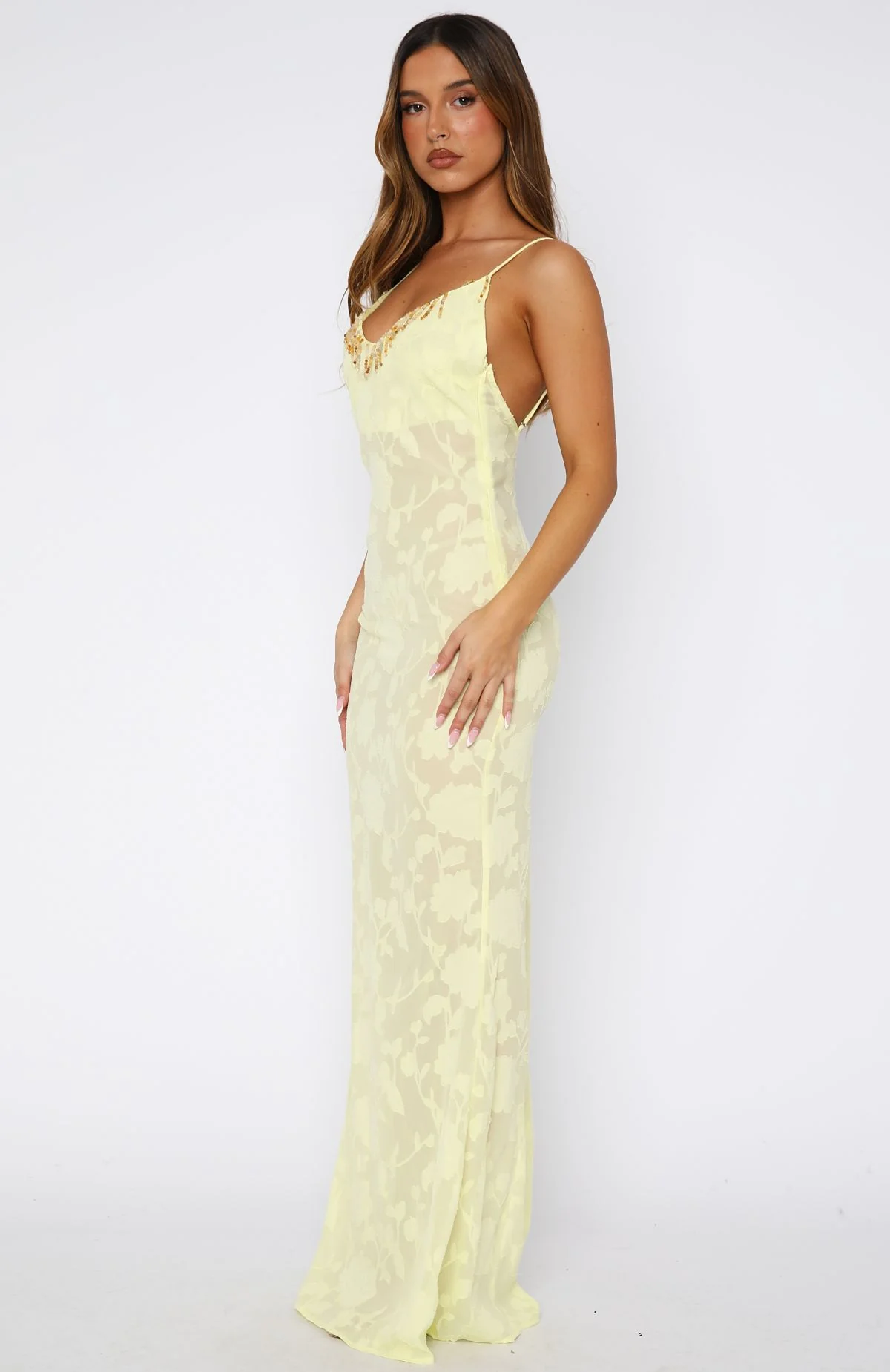 Lust For Life Embellished Trim Maxi Dress Lemon - Image 3