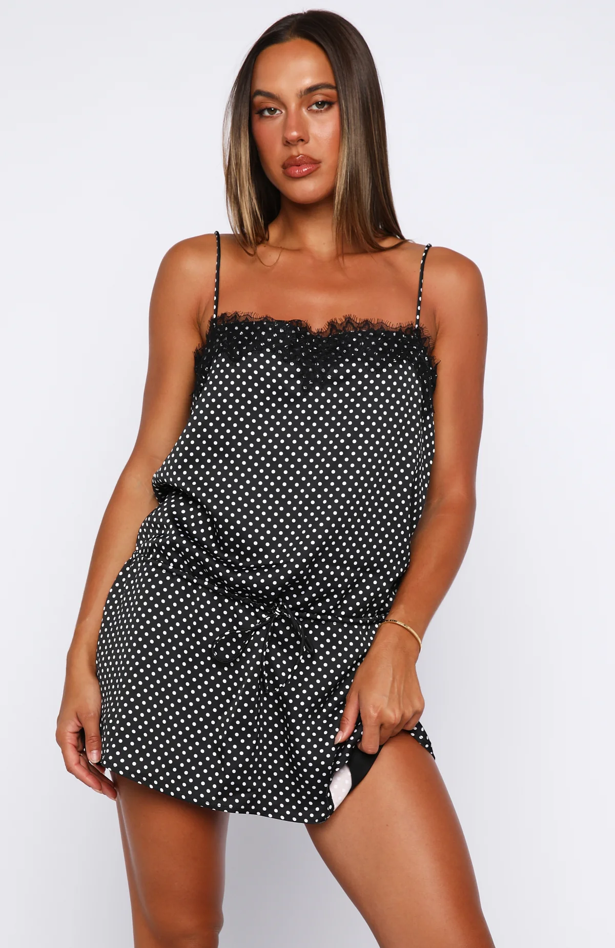 Lustre Aura Mini Dress Black/White Polka Dot - Image 2