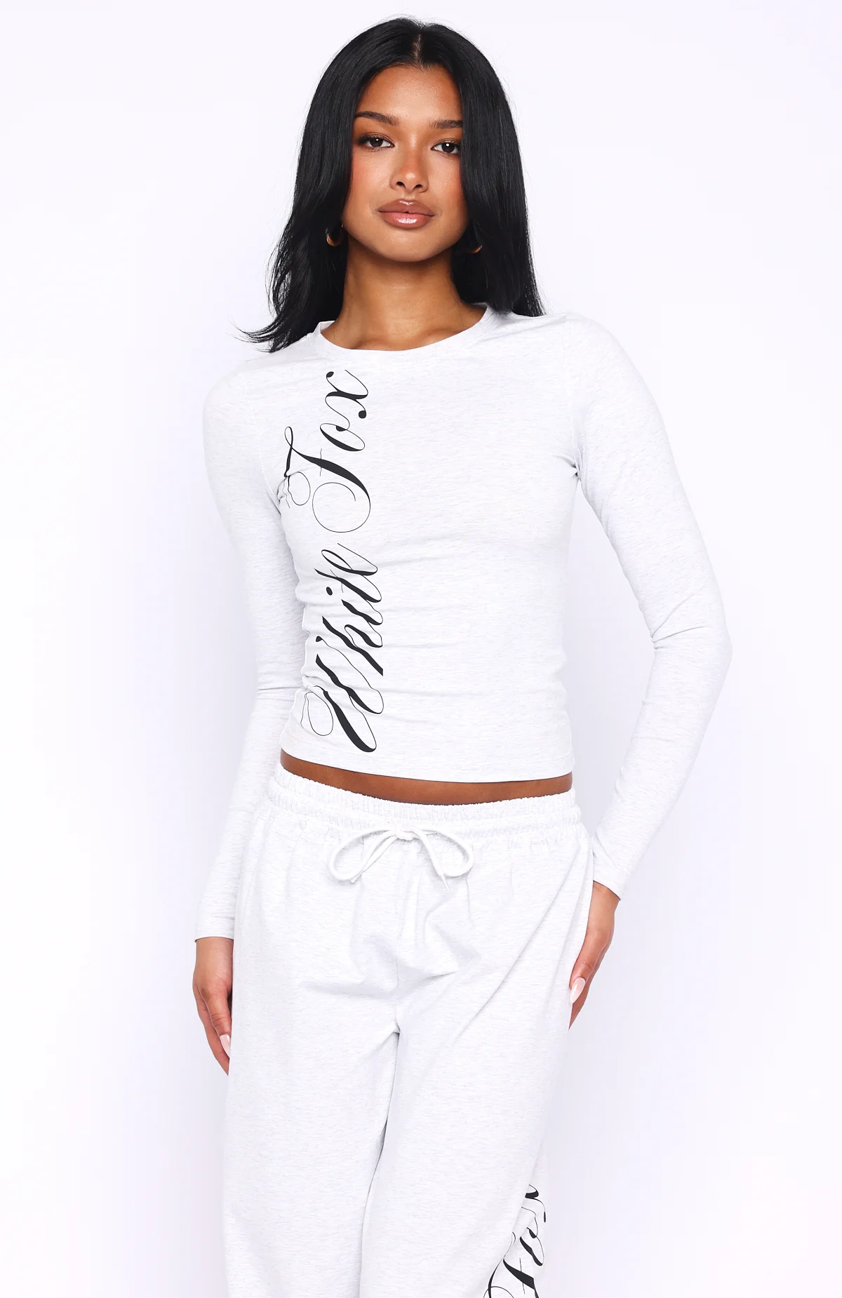 Luxurious Girl Long Sleeve Baby Tee Grey Marle - Image 2
