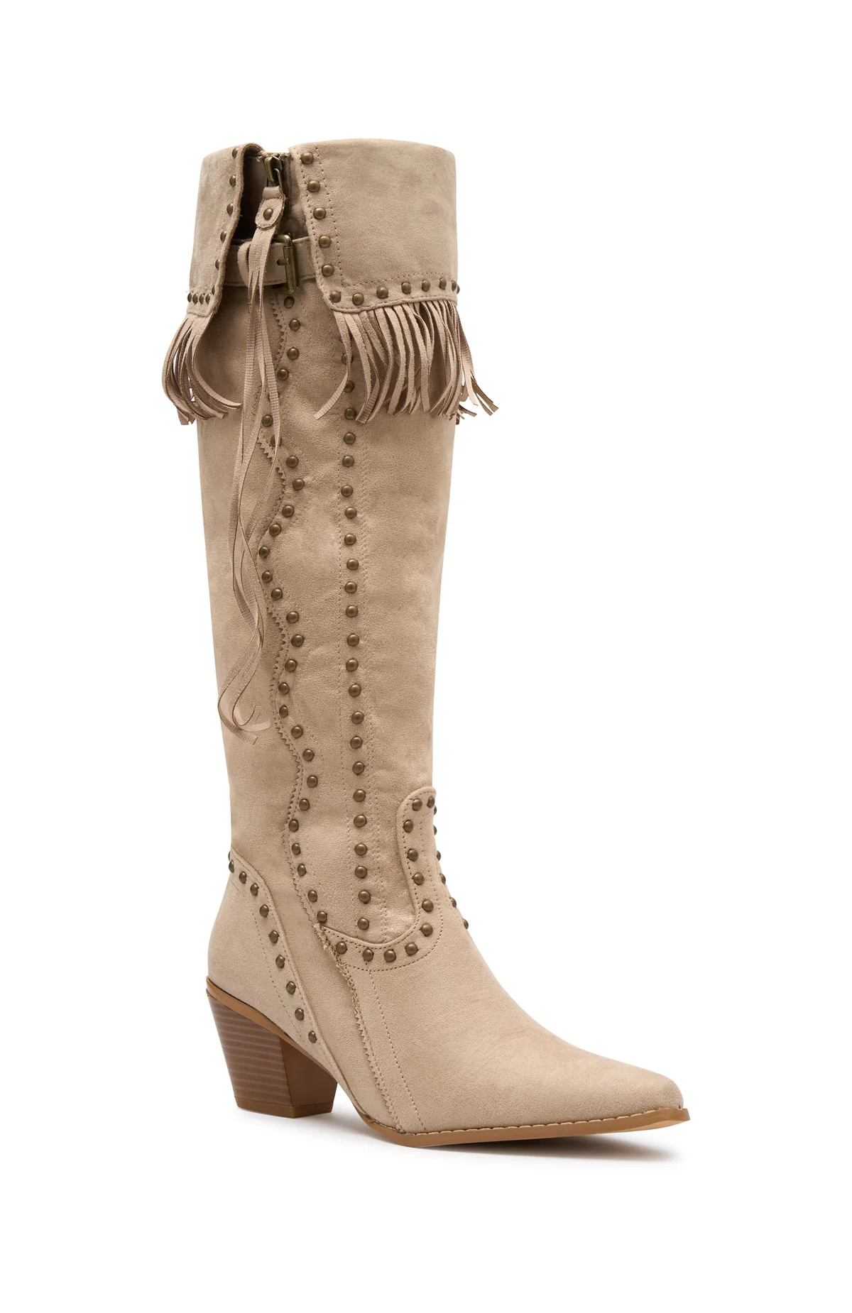 Lyana Knee High Boots Taupe Faux Suede - Image 3
