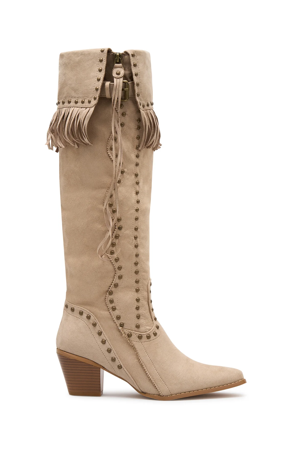 Lyana Knee High Boots Taupe Faux Suede - Image 4