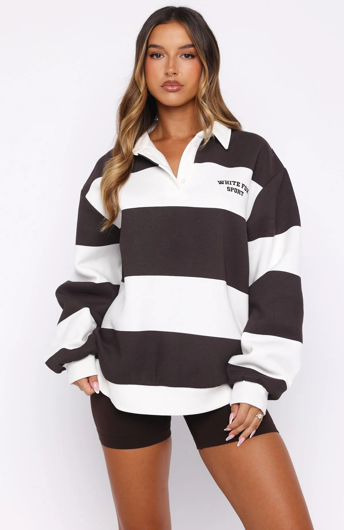 Make It Known Oversized Henley Sweater Dark Chocolate - Image 3