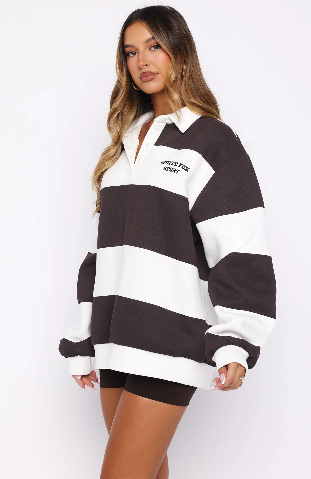 Make It Known Oversized Henley Sweater Dark Chocolate - Image 4