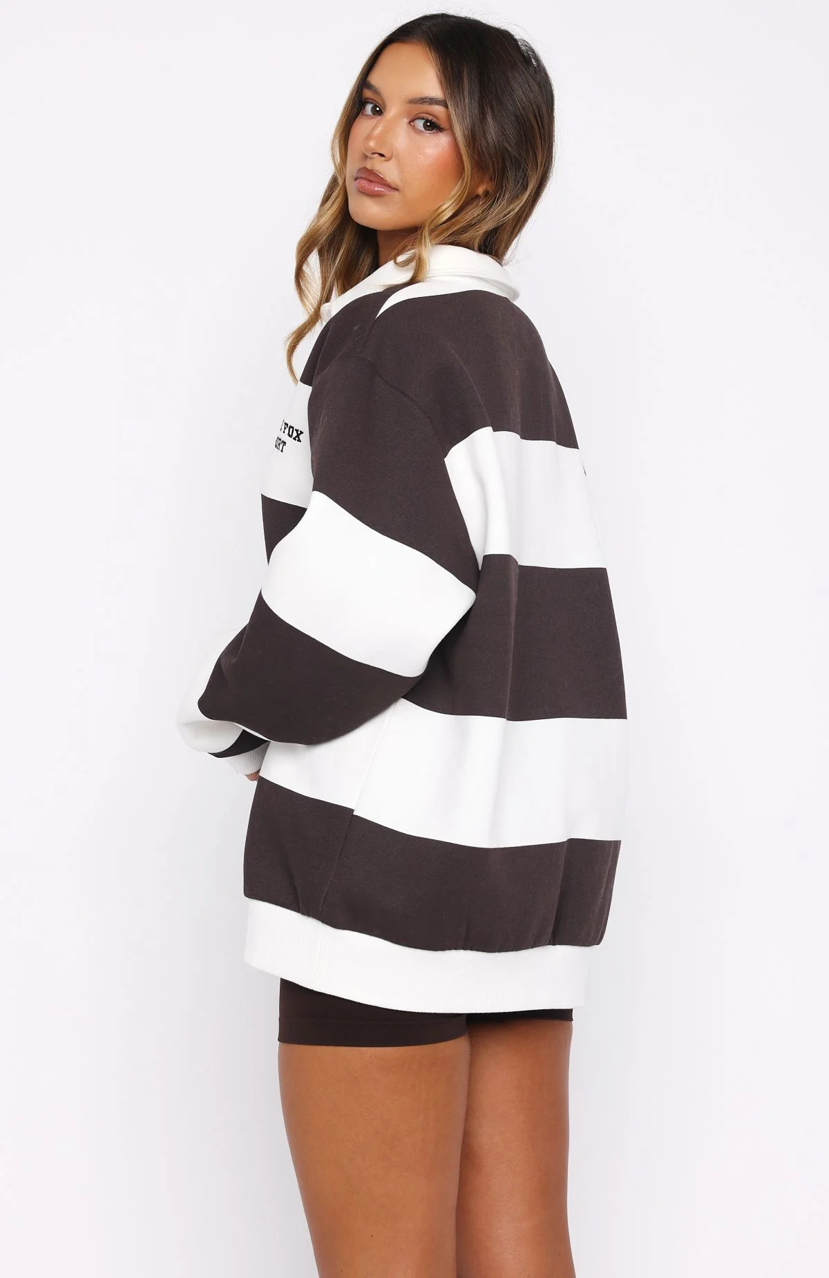 Make It Known Oversized Henley Sweater Dark Chocolate - Image 5